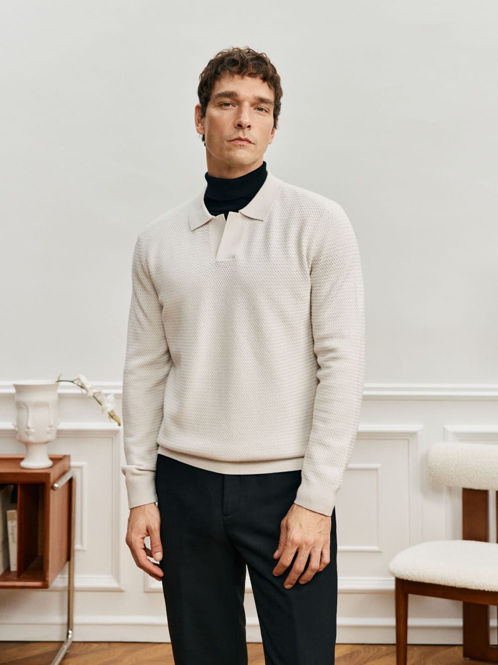 ELEGANT TASMANIAN WOOL CASHMERE WINTER POLO SWEATER