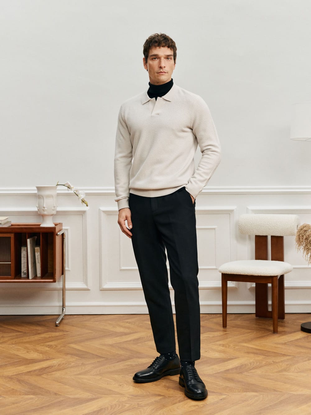 ELEGANT TASMANIAN WOOL CASHMERE WINTER POLO SWEATER