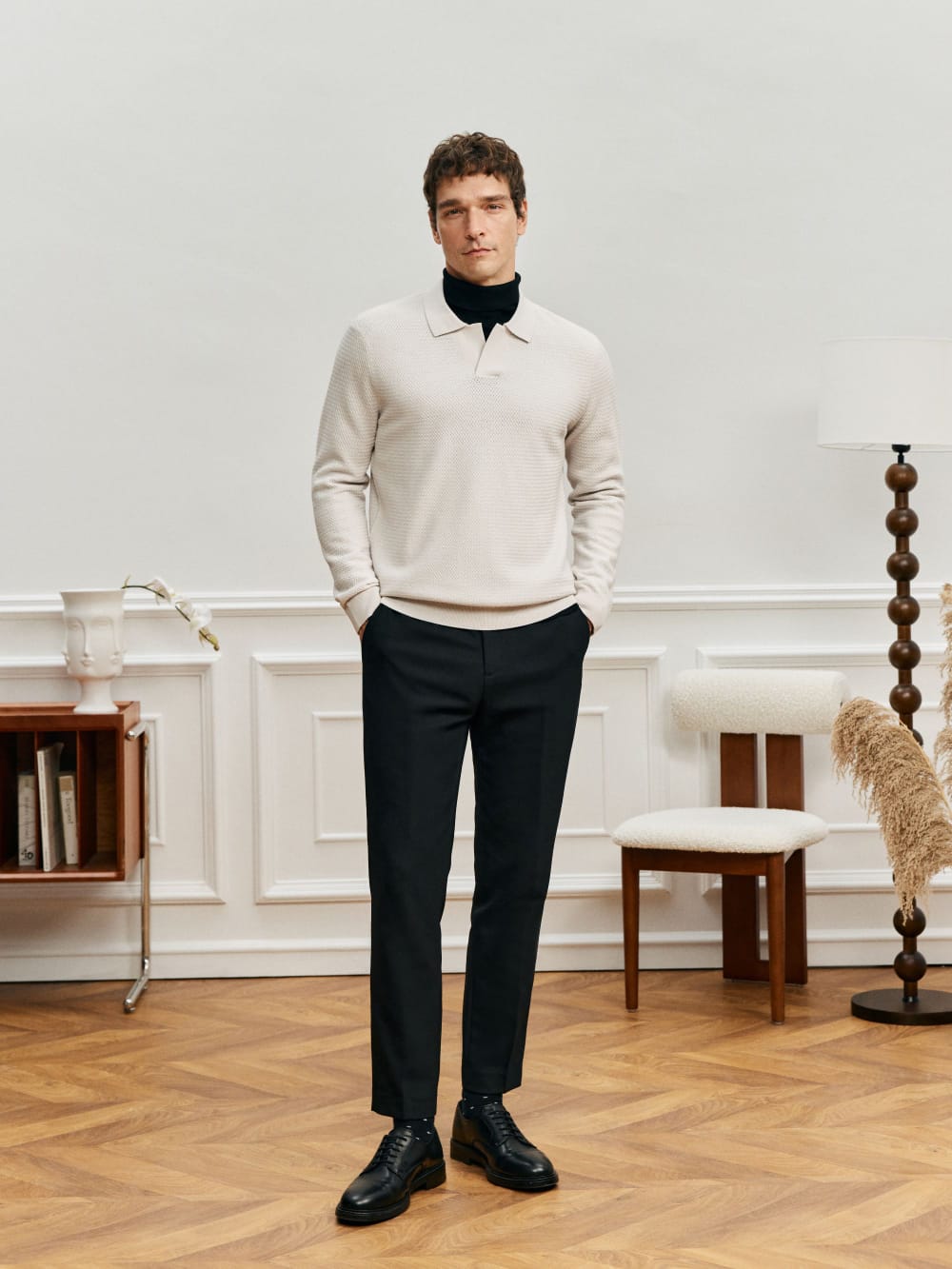 ELEGANT TASMANIAN WOOL CASHMERE WINTER POLO SWEATER
