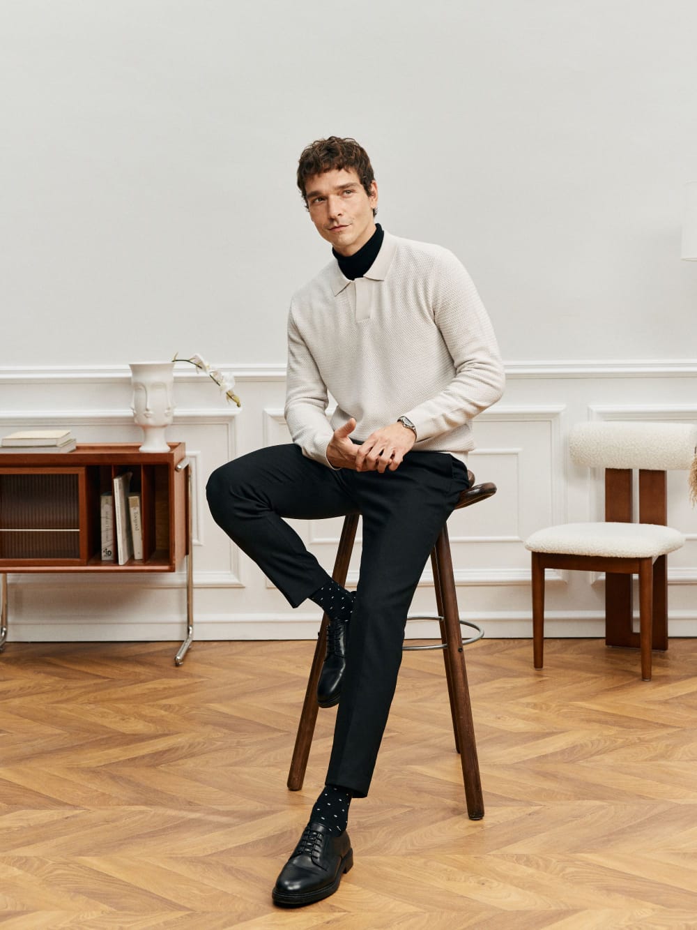 ELEGANT TASMANIAN WOOL CASHMERE WINTER POLO SWEATER