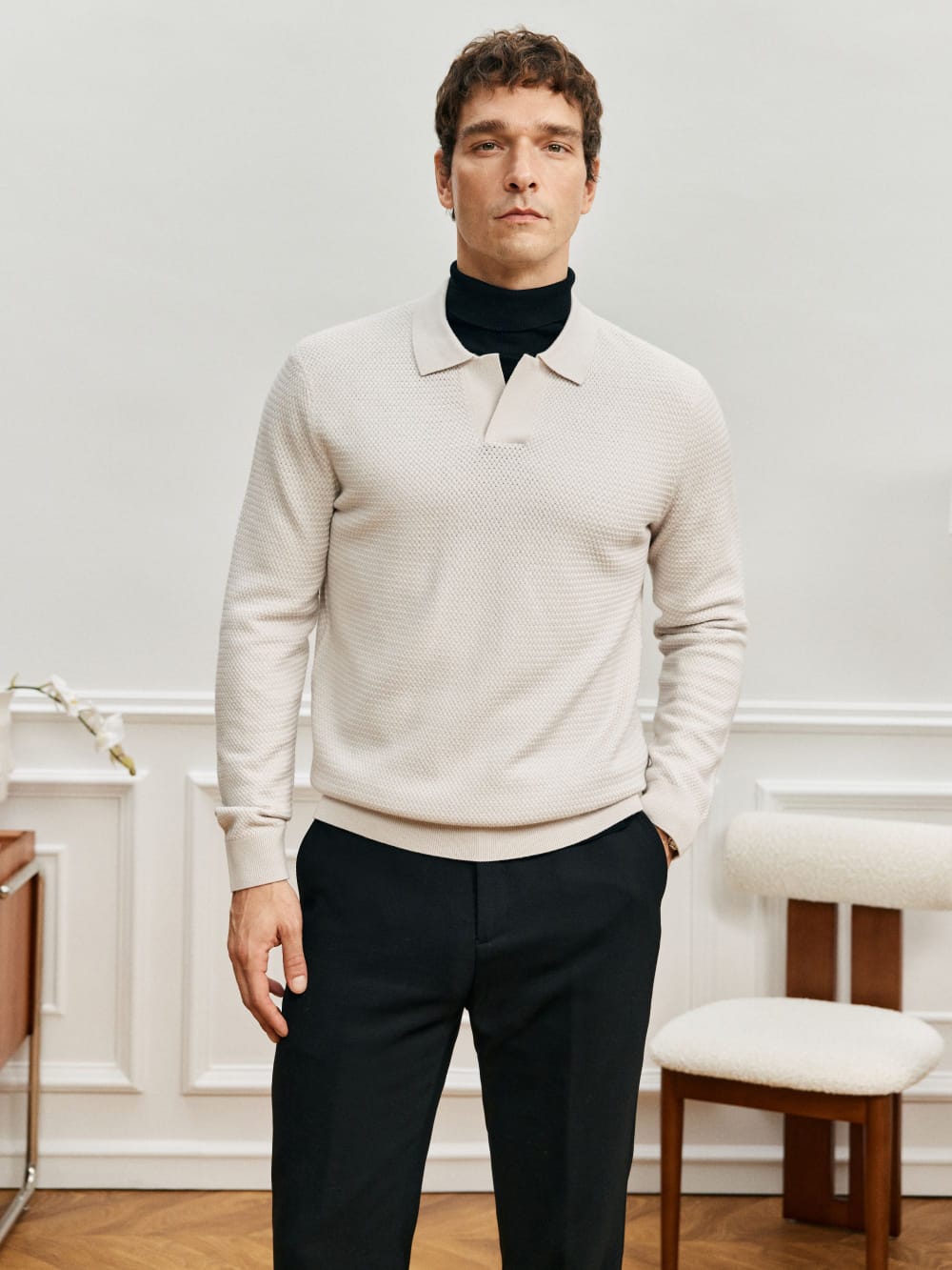 ELEGANT TASMANIAN WOOL CASHMERE WINTER POLO SWEATER
