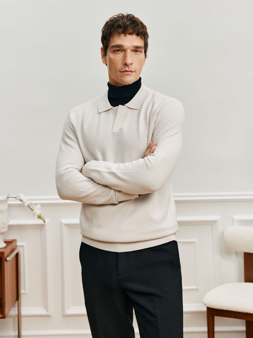 ELEGANT TASMANIAN WOOL CASHMERE WINTER POLO SWEATER