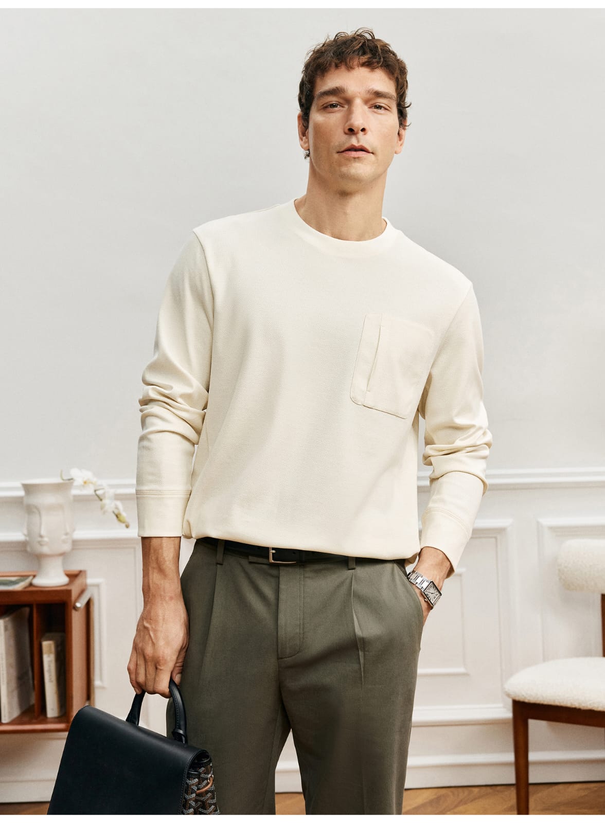 PREMIUM SUPIMA COTTON JACQUARD LONG SLEEVE T-SHIRT