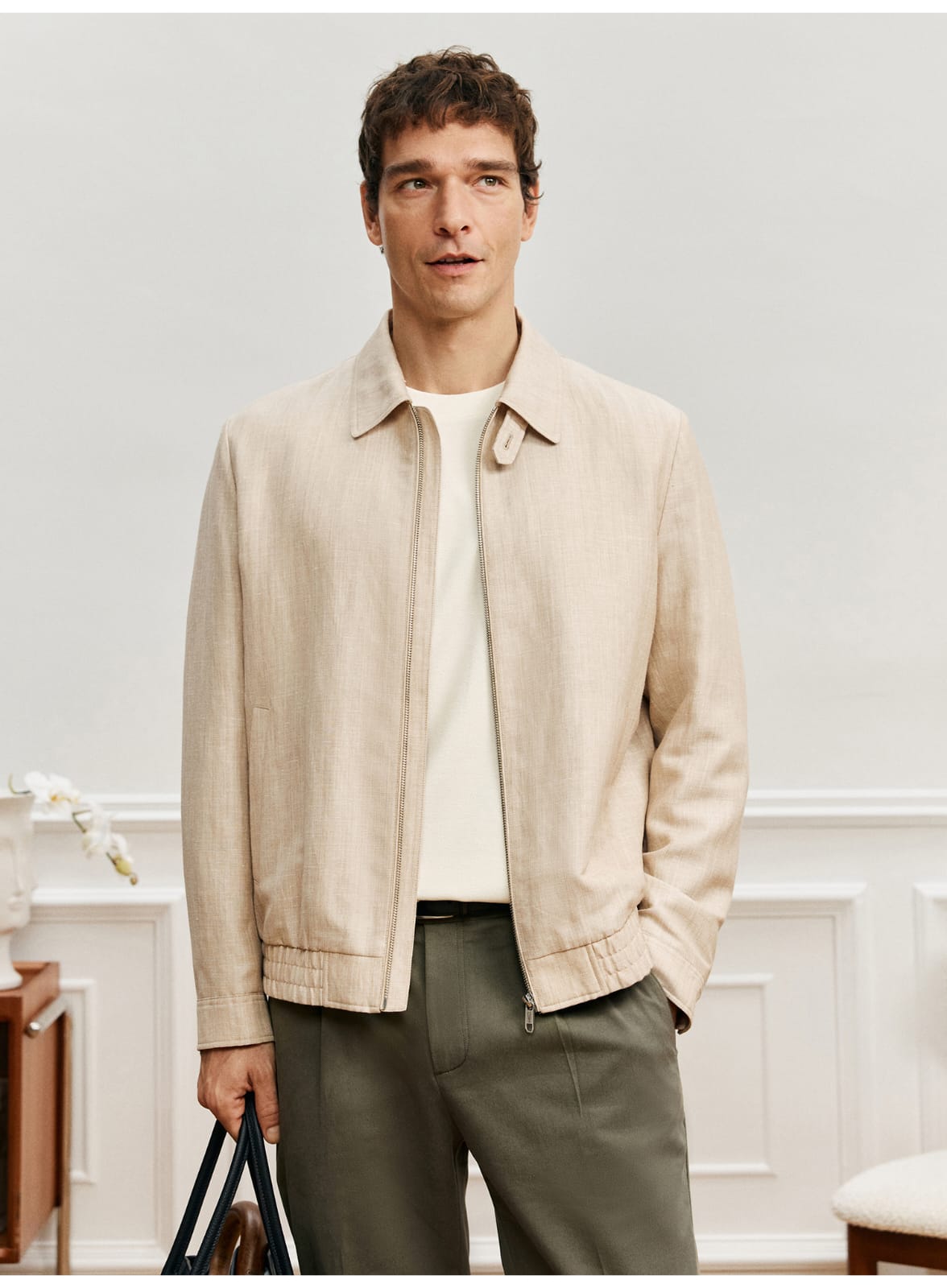 ITALIAN GENTLEMAN LINEN WOOL LAPEL JACKET