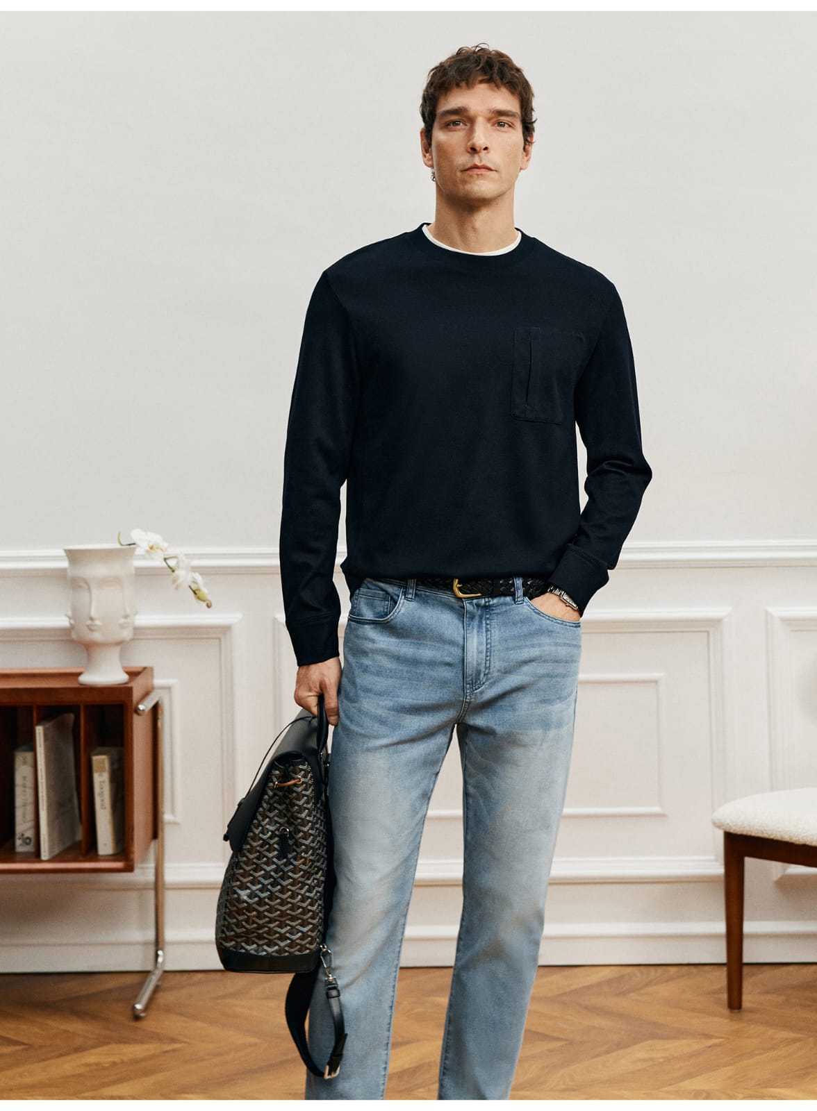 PREMIUM SUPIMA COTTON JACQUARD LONG SLEEVE T-SHIRT