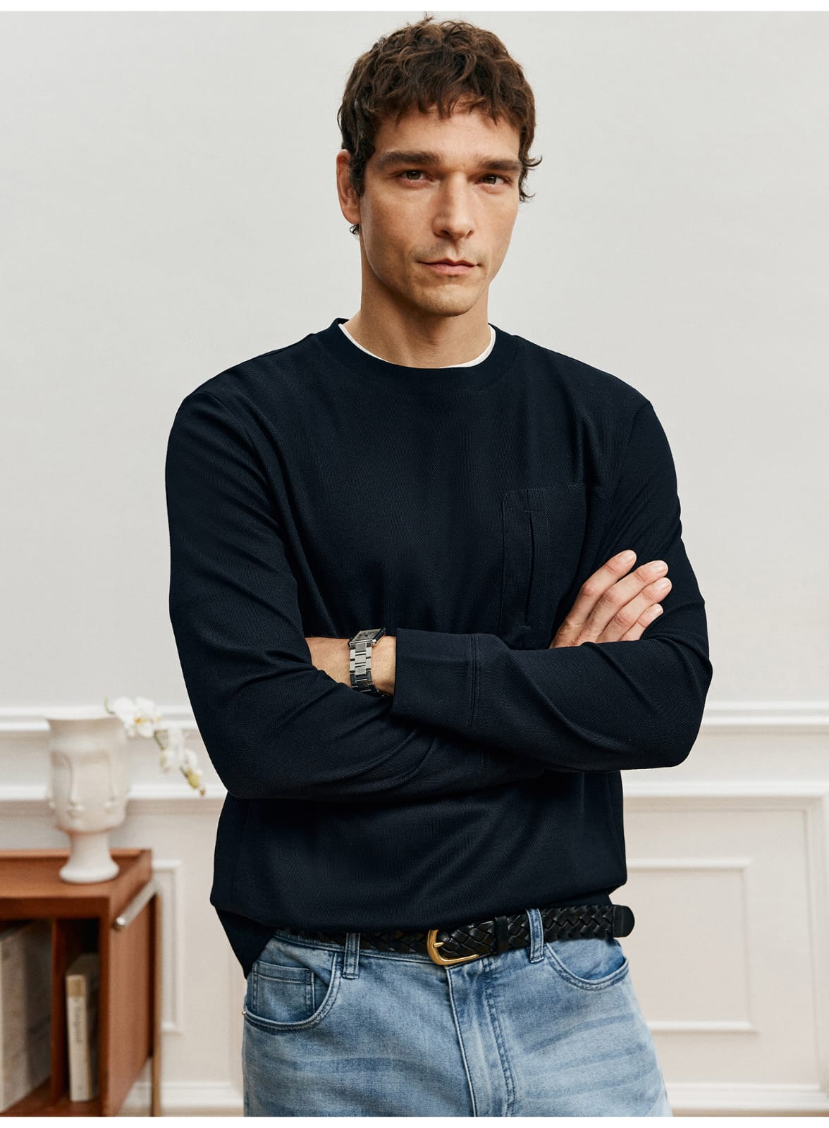 PREMIUM SUPIMA COTTON JACQUARD LONG SLEEVE T-SHIRT