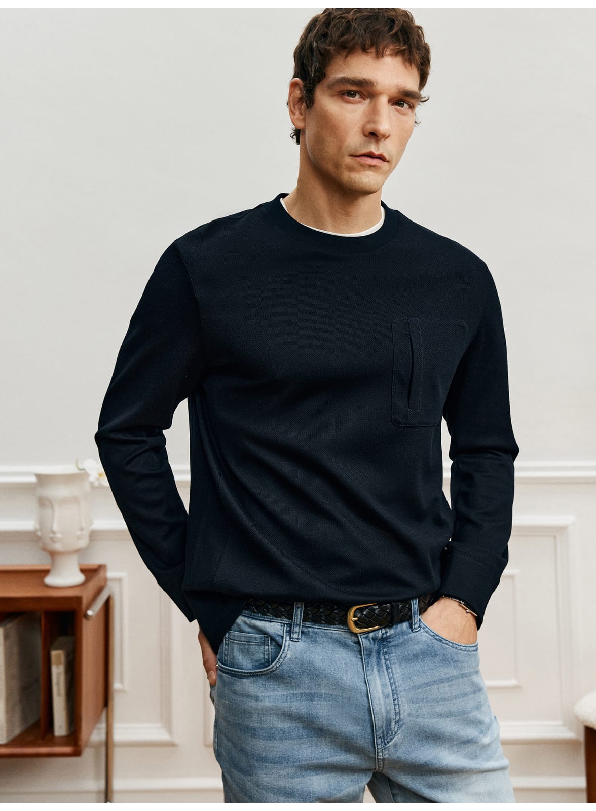 PREMIUM SUPIMA COTTON JACQUARD LONG SLEEVE T-SHIRT