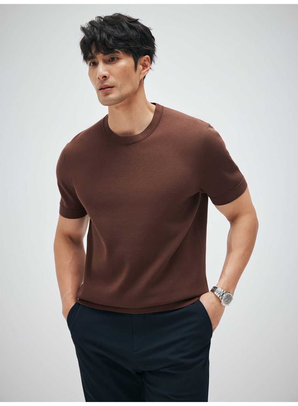 MINIMALIST HIGH-END WOVEN WOOL COTTON BLEND SUMMER T-SHIRT