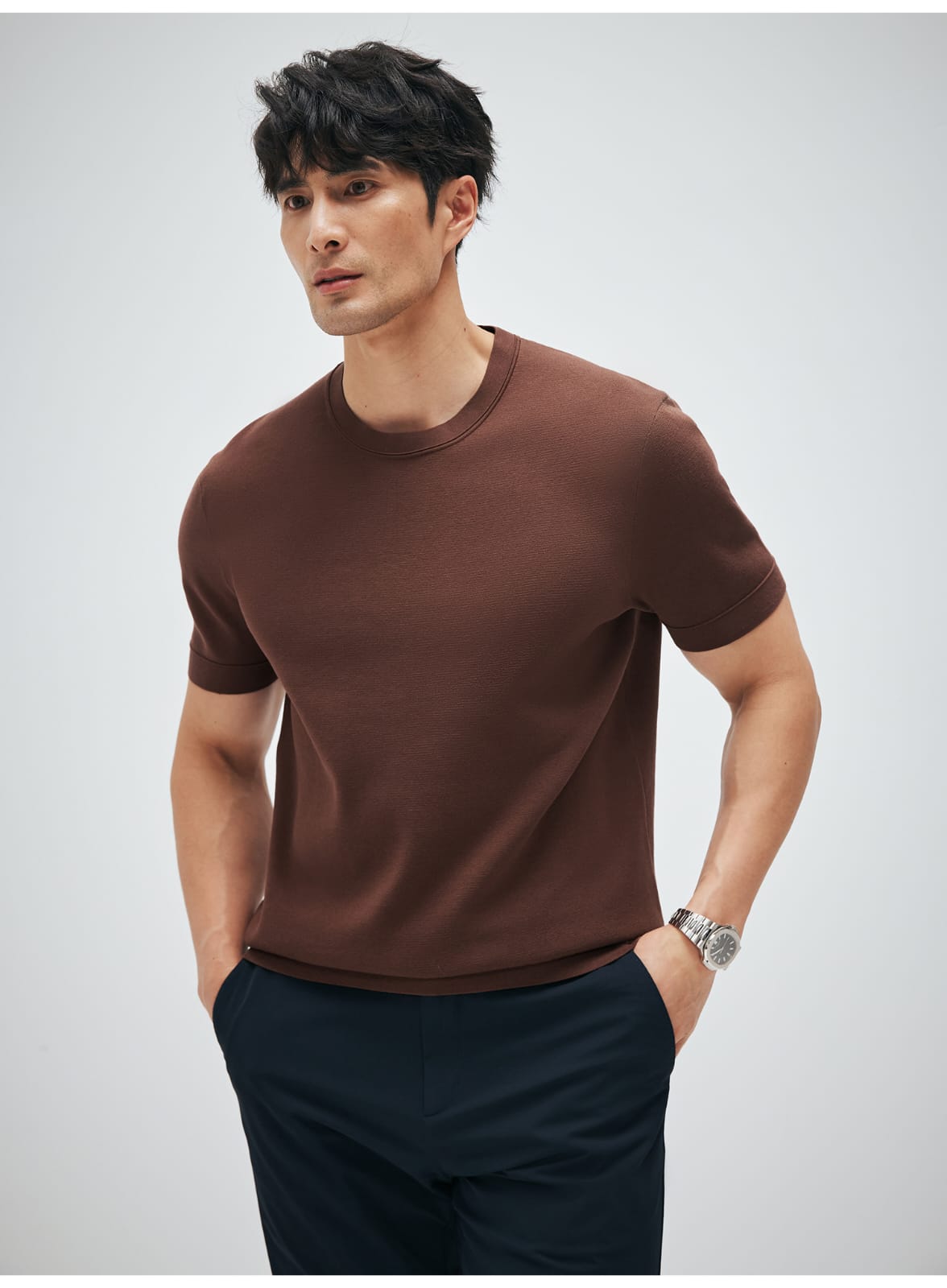 MINIMALIST HIGH-END WOVEN WOOL COTTON BLEND SUMMER T-SHIRT