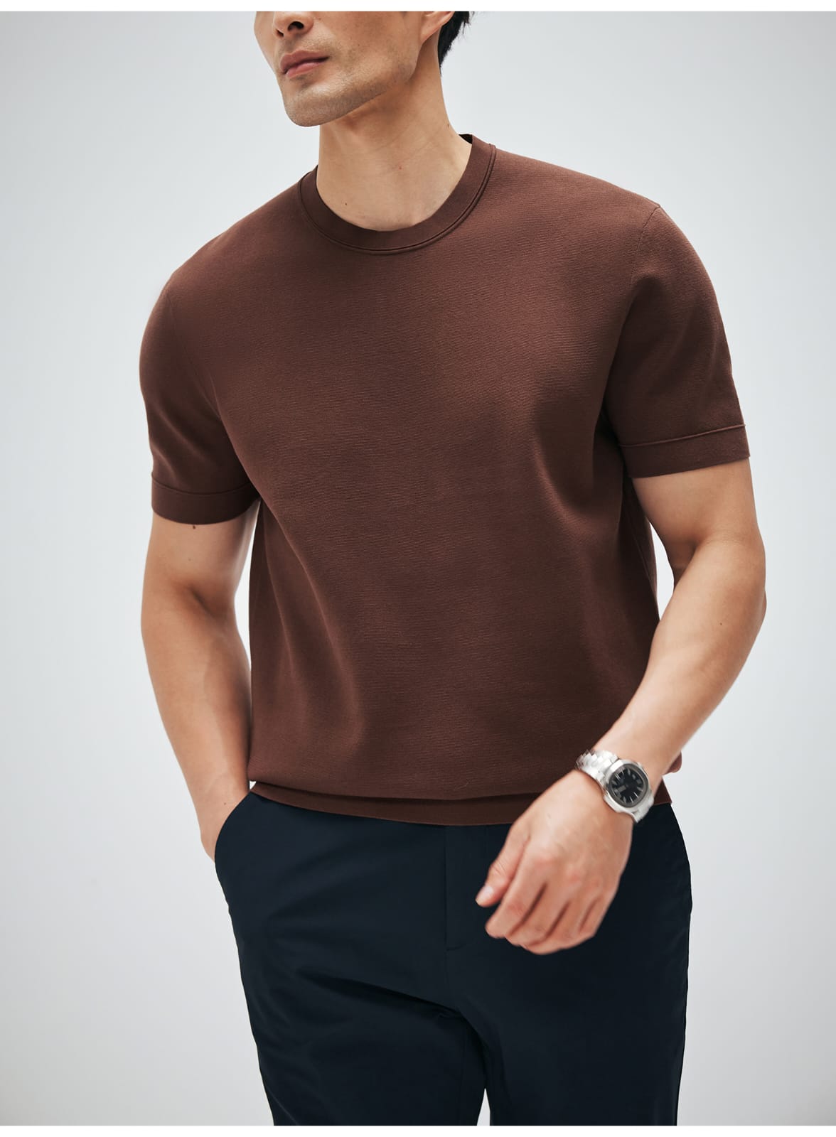 MINIMALIST HIGH-END WOVEN WOOL COTTON BLEND SUMMER T-SHIRT