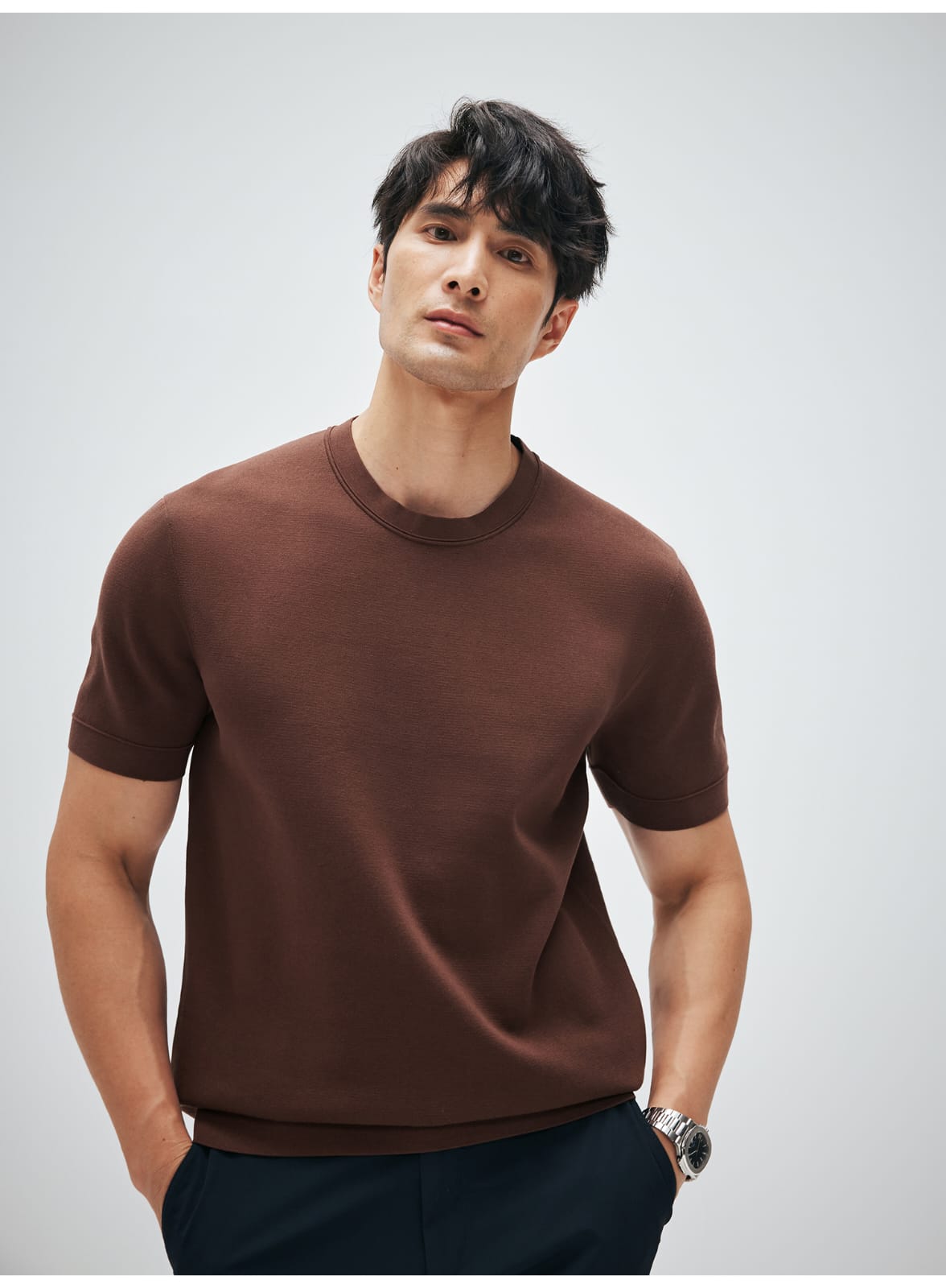 MINIMALIST HIGH-END WOVEN WOOL COTTON BLEND SUMMER T-SHIRT