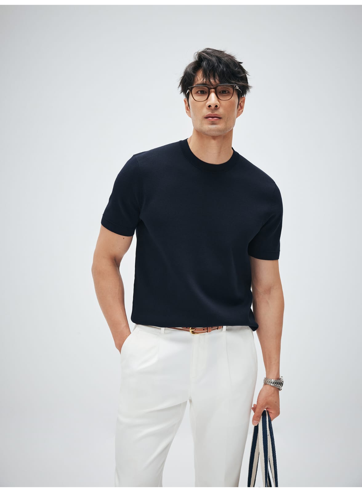 MINIMALIST HIGH-END WOVEN WOOL COTTON BLEND SUMMER T-SHIRT