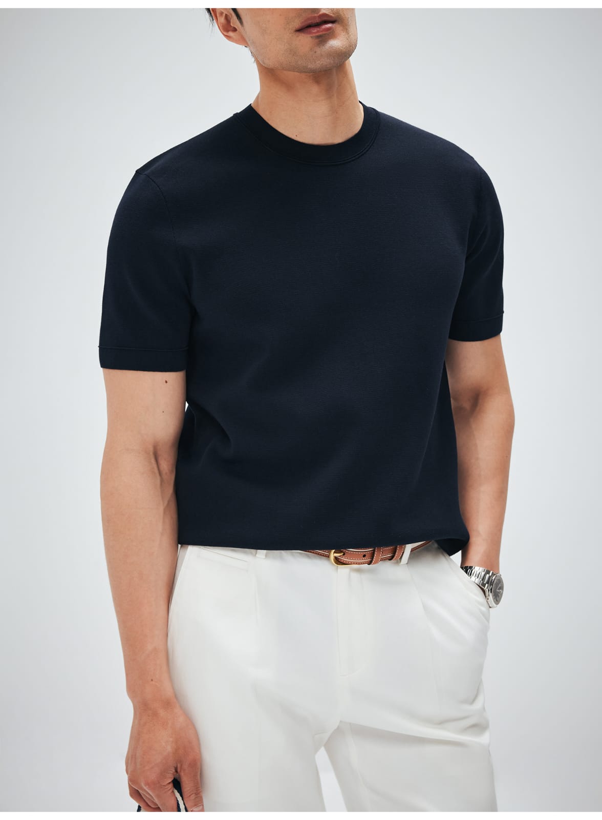 MINIMALIST HIGH-END WOVEN WOOL COTTON BLEND SUMMER T-SHIRT