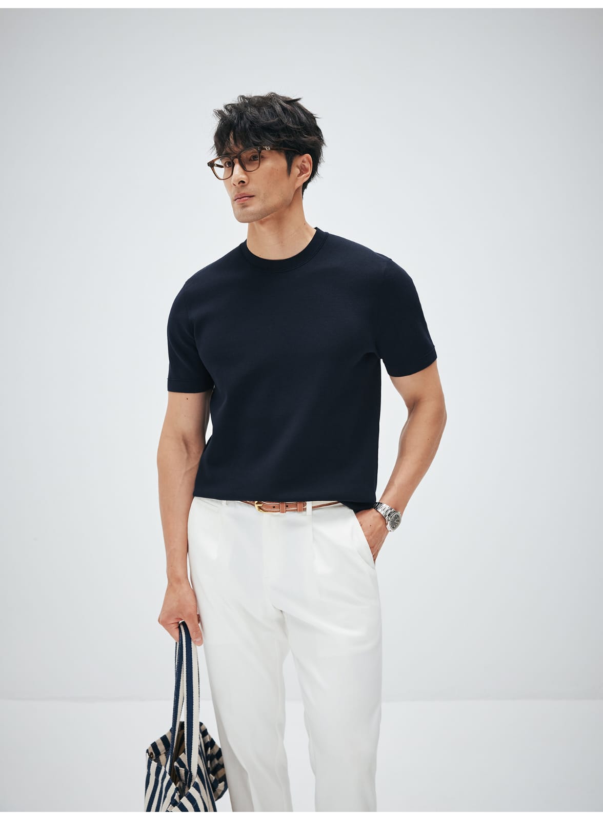 MINIMALIST HIGH-END WOVEN WOOL COTTON BLEND SUMMER T-SHIRT