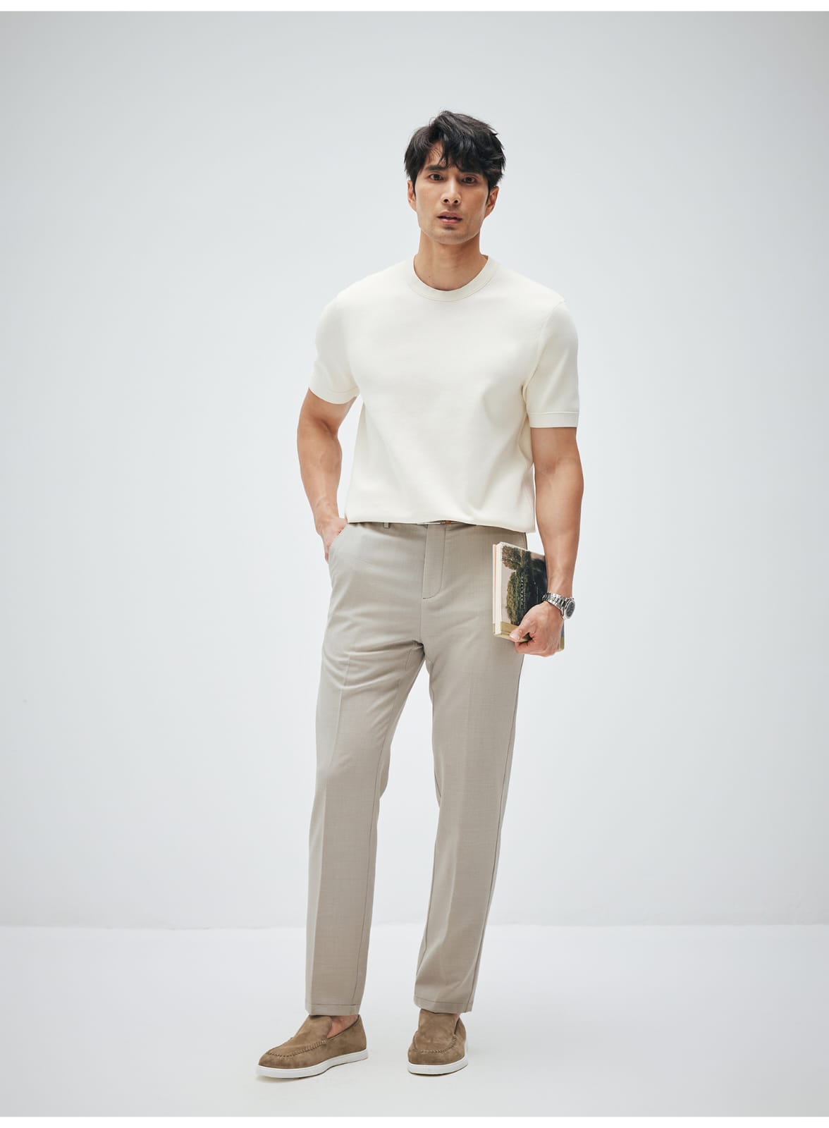MINIMALIST HIGH-END WOVEN WOOL COTTON BLEND SUMMER T-SHIRT