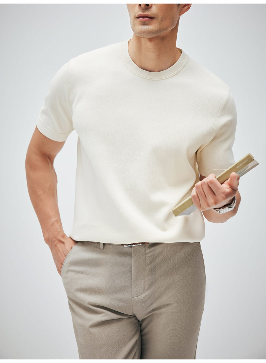 MINIMALIST HIGH-END WOVEN WOOL COTTON BLEND SUMMER T-SHIRT