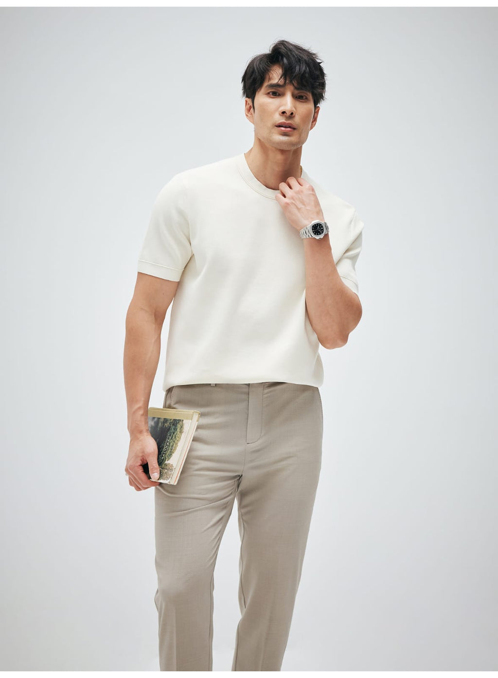 MINIMALIST HIGH-END WOVEN WOOL COTTON BLEND SUMMER T-SHIRT