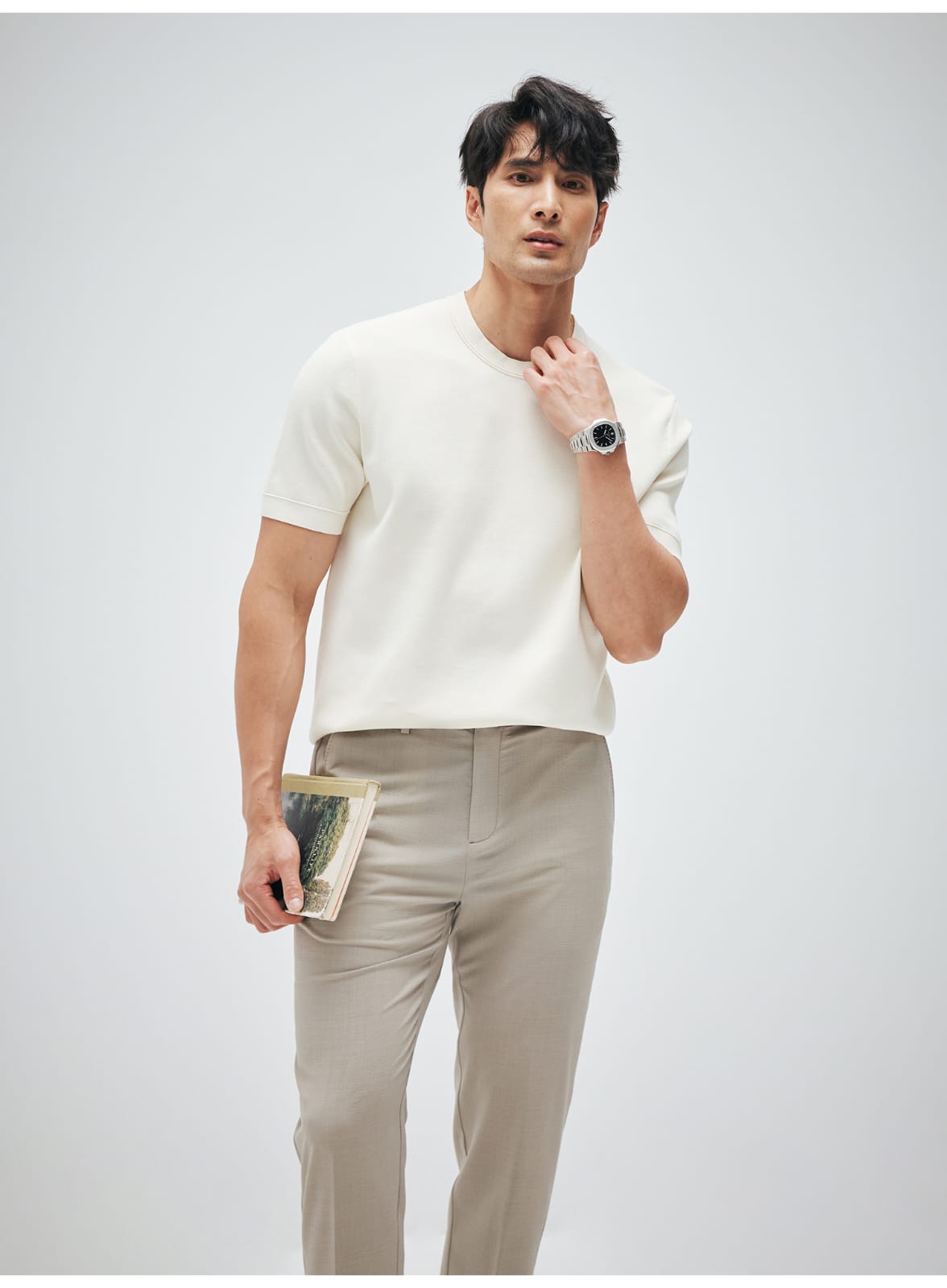 MINIMALIST HIGH-END WOVEN WOOL COTTON BLEND SUMMER T-SHIRT