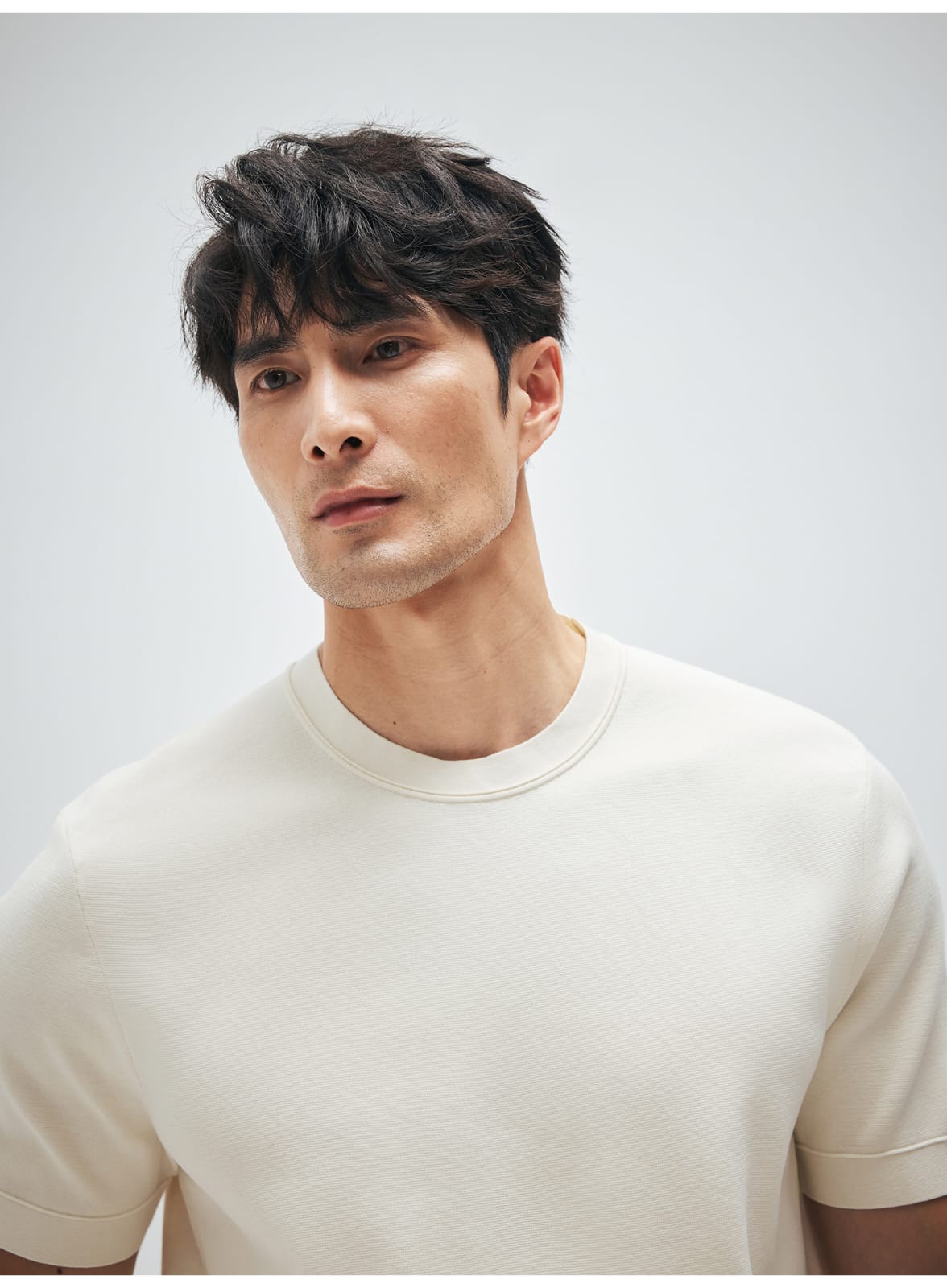 MINIMALIST HIGH-END WOVEN WOOL COTTON BLEND SUMMER T-SHIRT