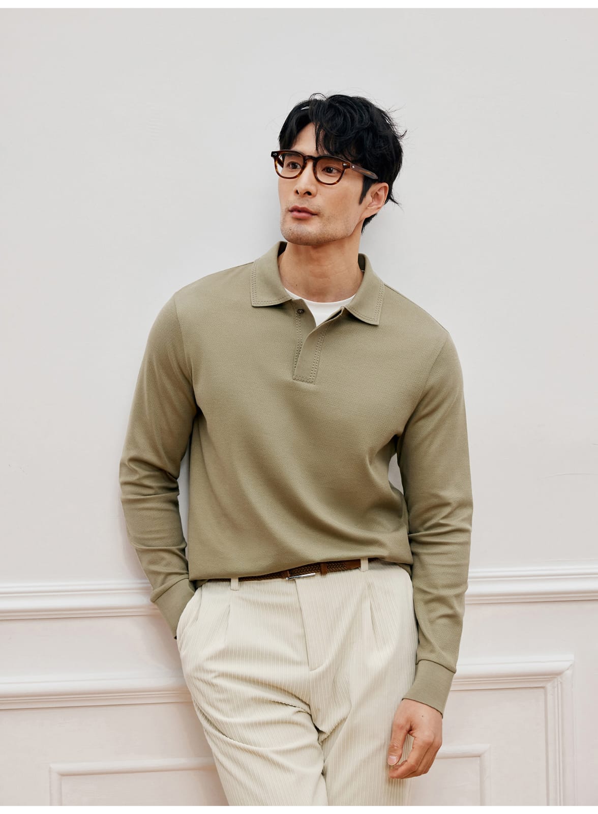 ELEGANT SUPIMA COTTON LONG SLEEVE POLO SHIRT