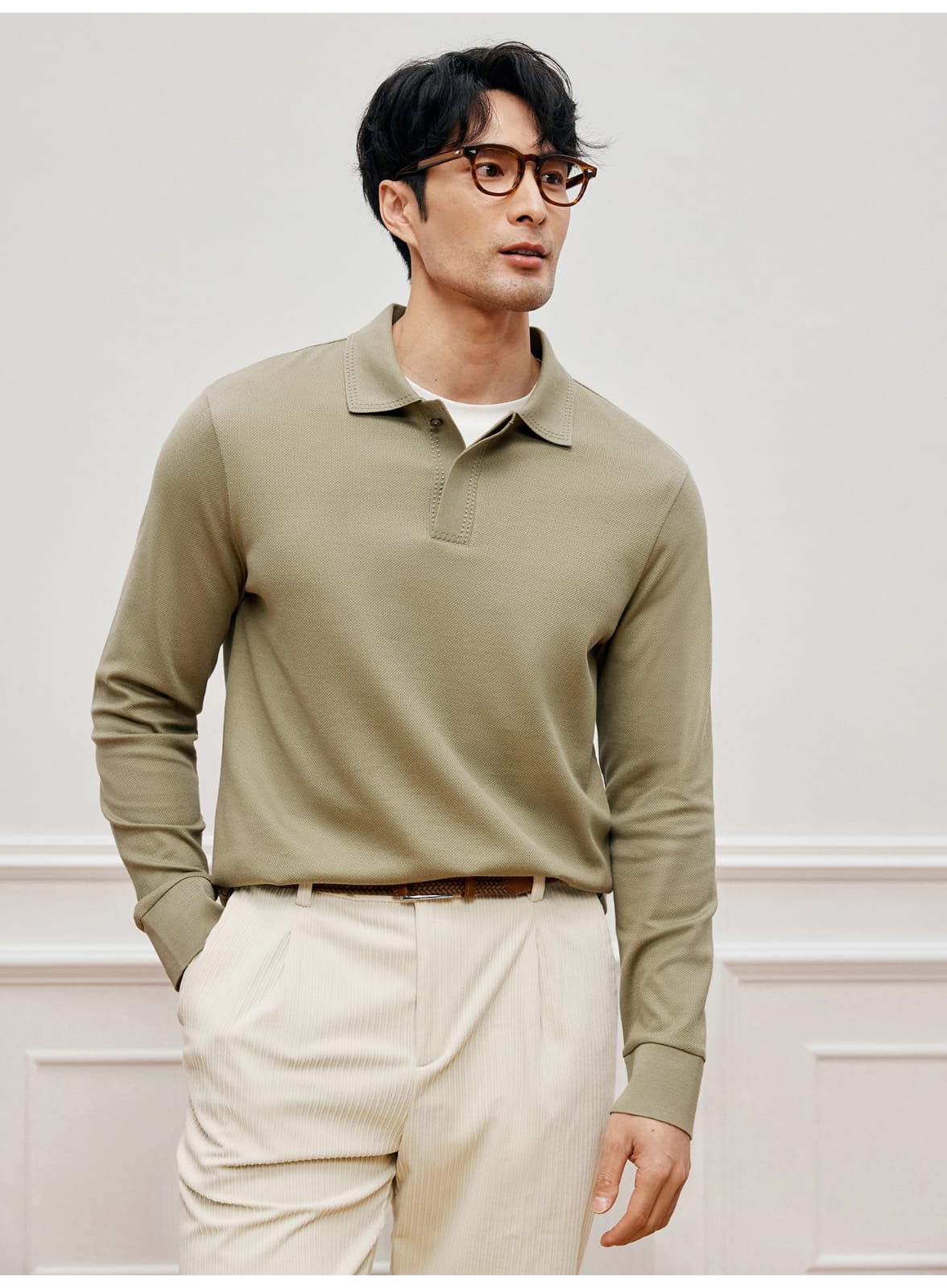 ELEGANT SUPIMA COTTON LONG SLEEVE POLO SHIRT