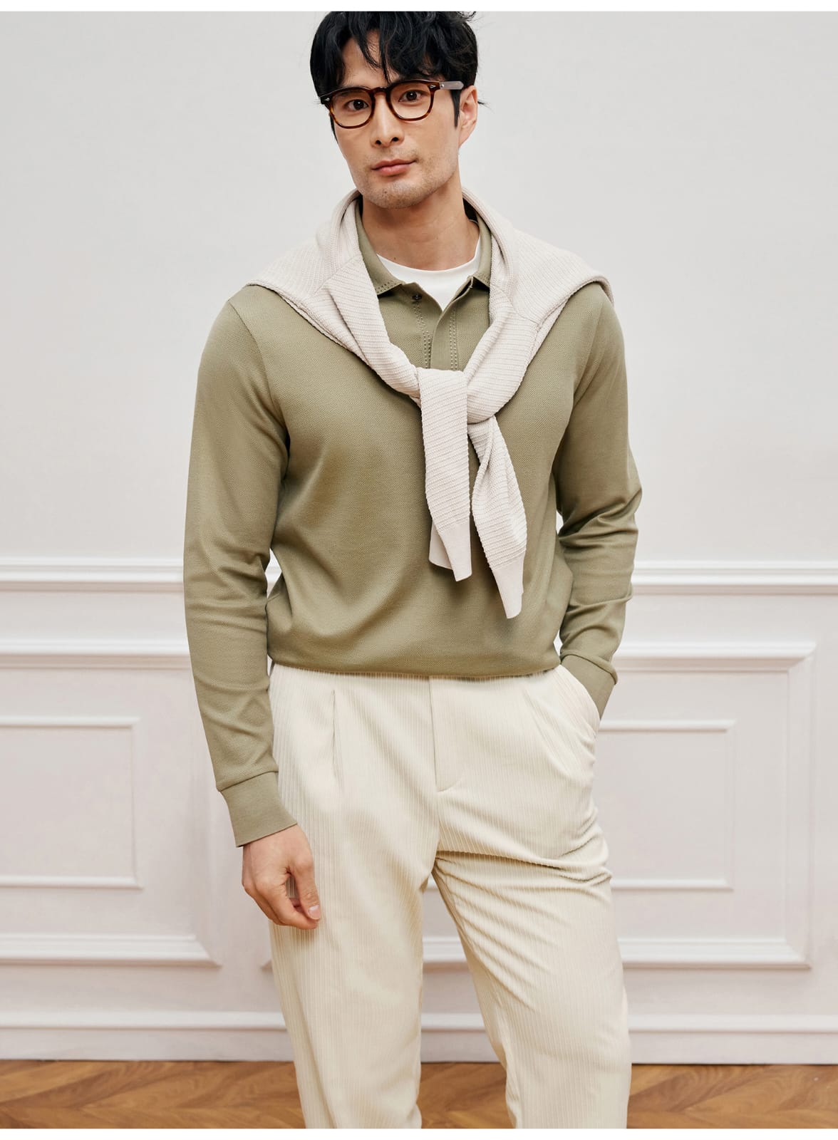 ELEGANT SUPIMA COTTON LONG SLEEVE POLO SHIRT