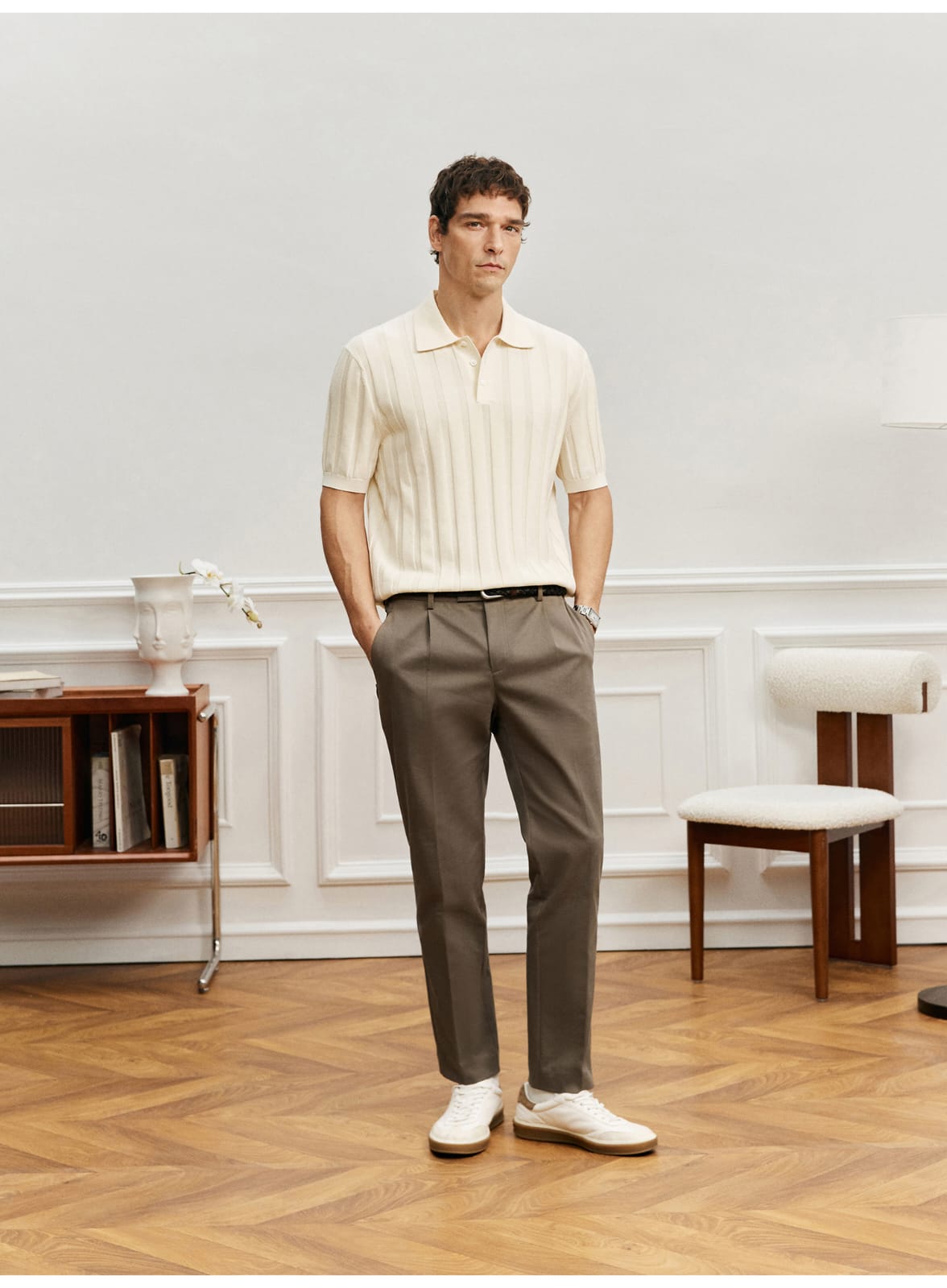 SUPIMA COTTON VERTICAL WEAVE MOCHA POLO SHIRT