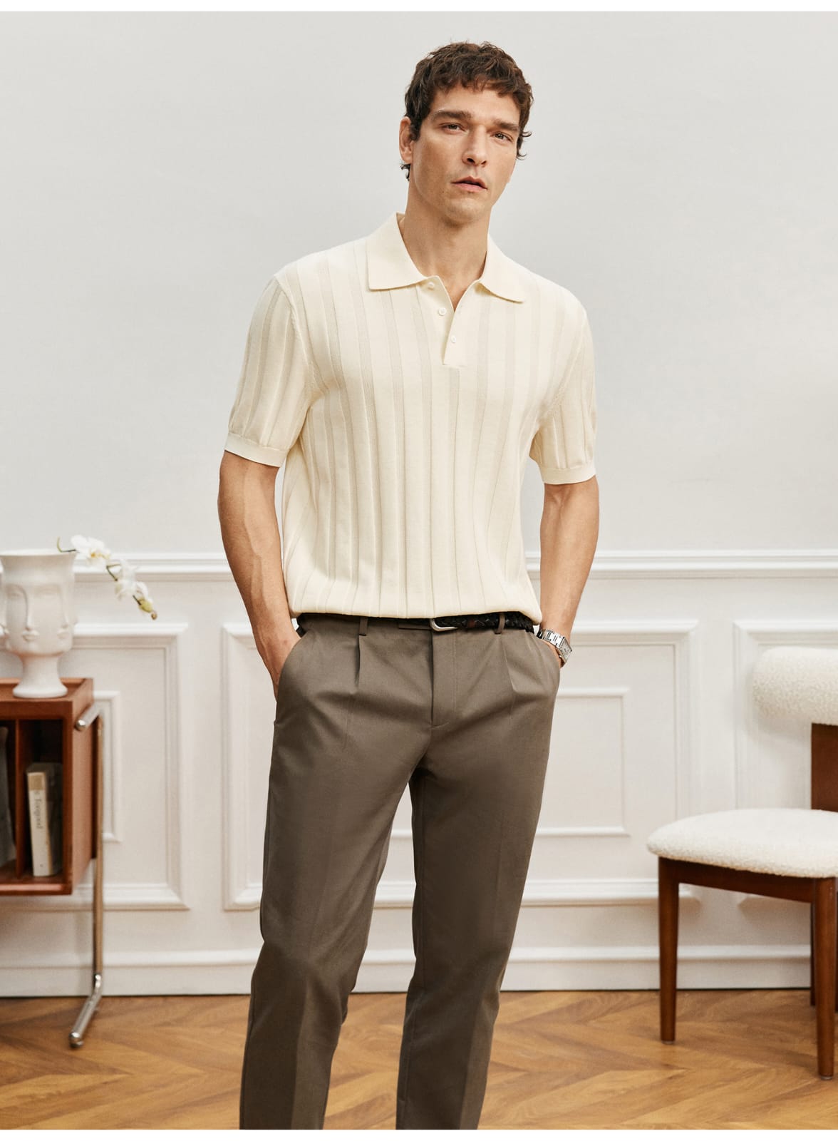SUPIMA COTTON VERTICAL WEAVE MOCHA POLO SHIRT