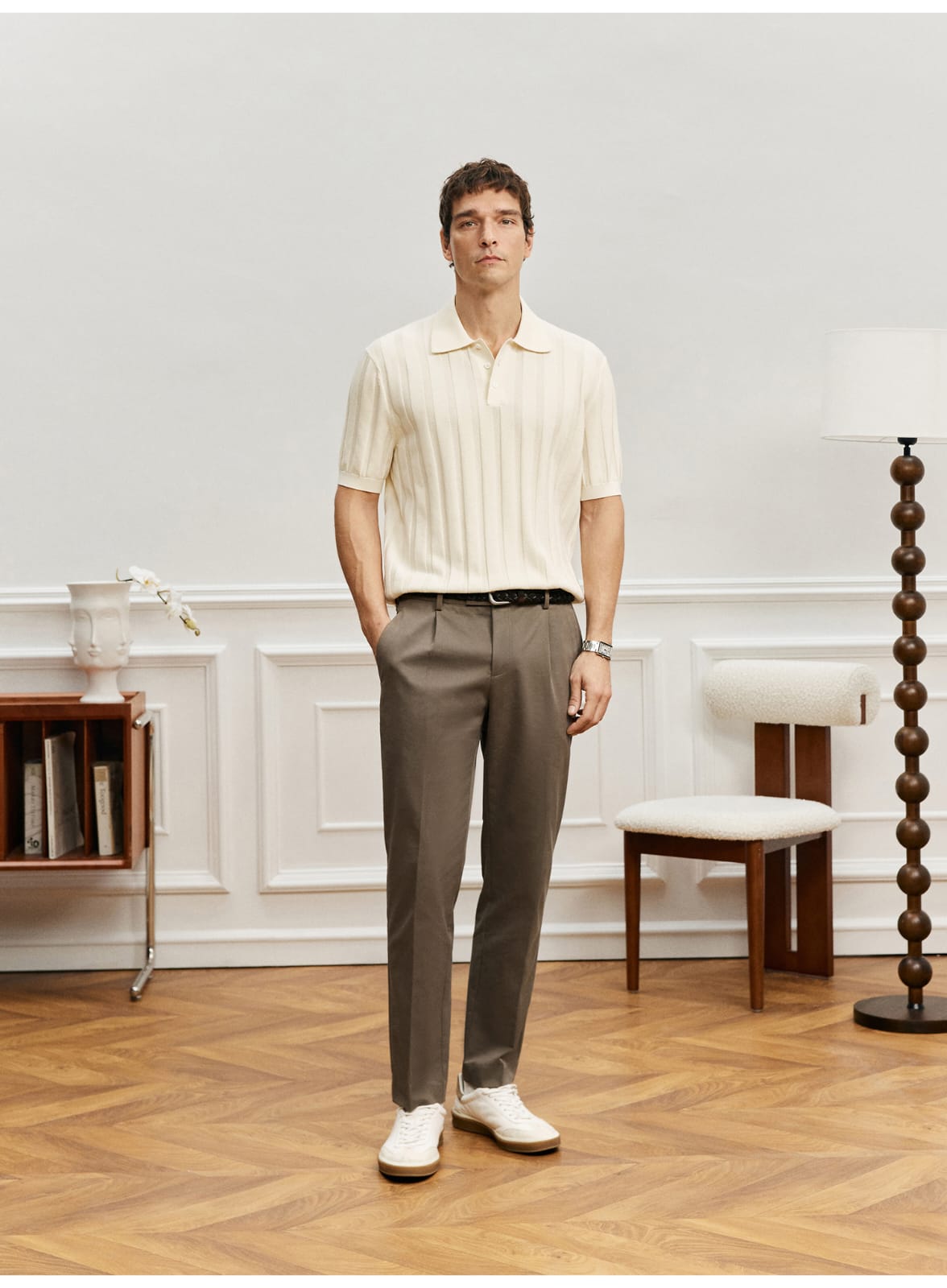 SUPIMA COTTON VERTICAL WEAVE MOCHA POLO SHIRT