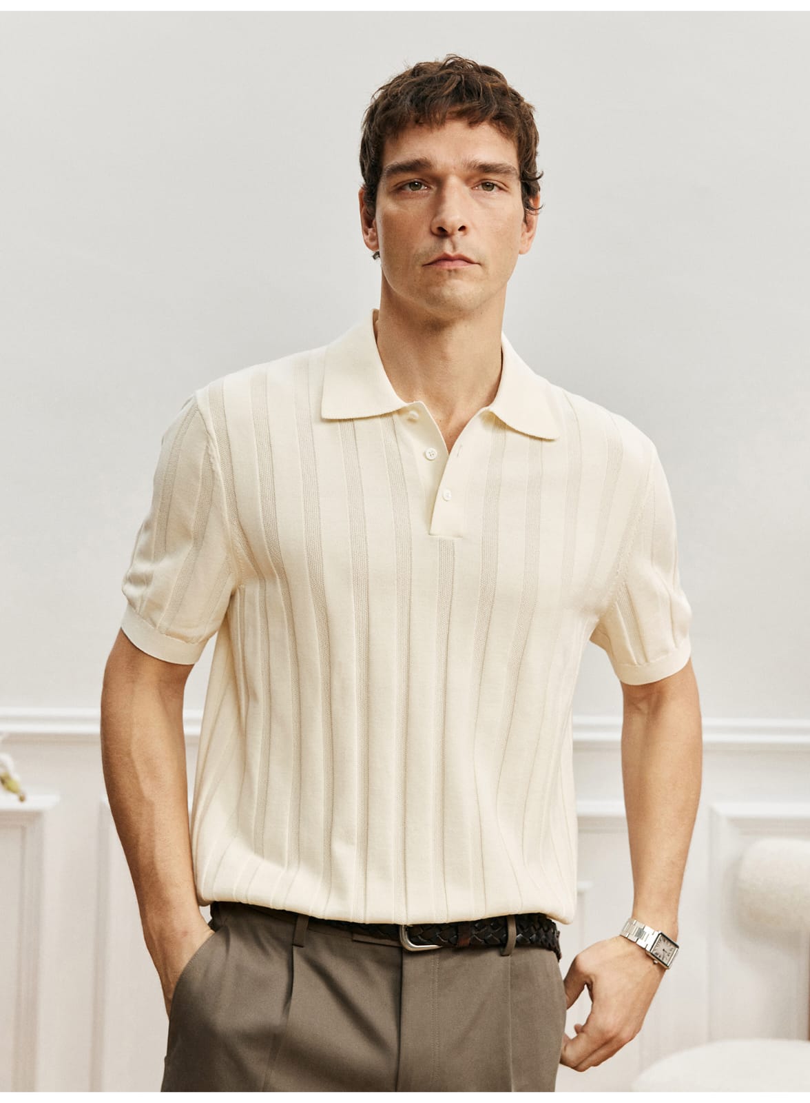 SUPIMA COTTON VERTICAL WEAVE MOCHA POLO SHIRT