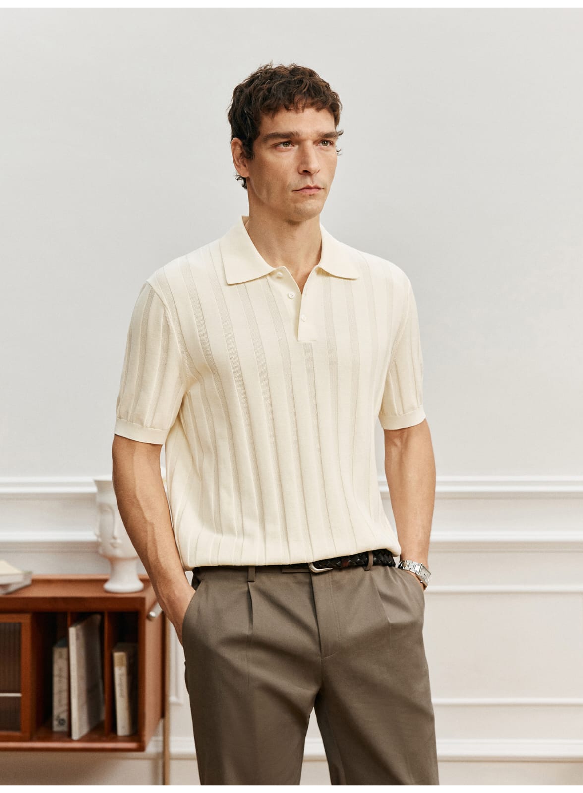 SUPIMA COTTON VERTICAL WEAVE MOCHA POLO SHIRT