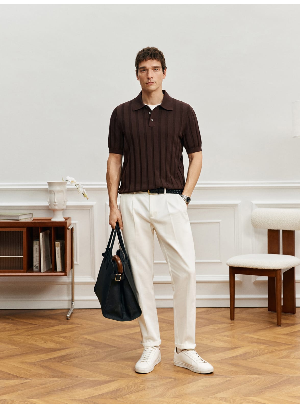 EASY CARE WHITE PLEATED STRAIGHT SPRING SUMMER ANTI-FOULING FABRIC PANTS
