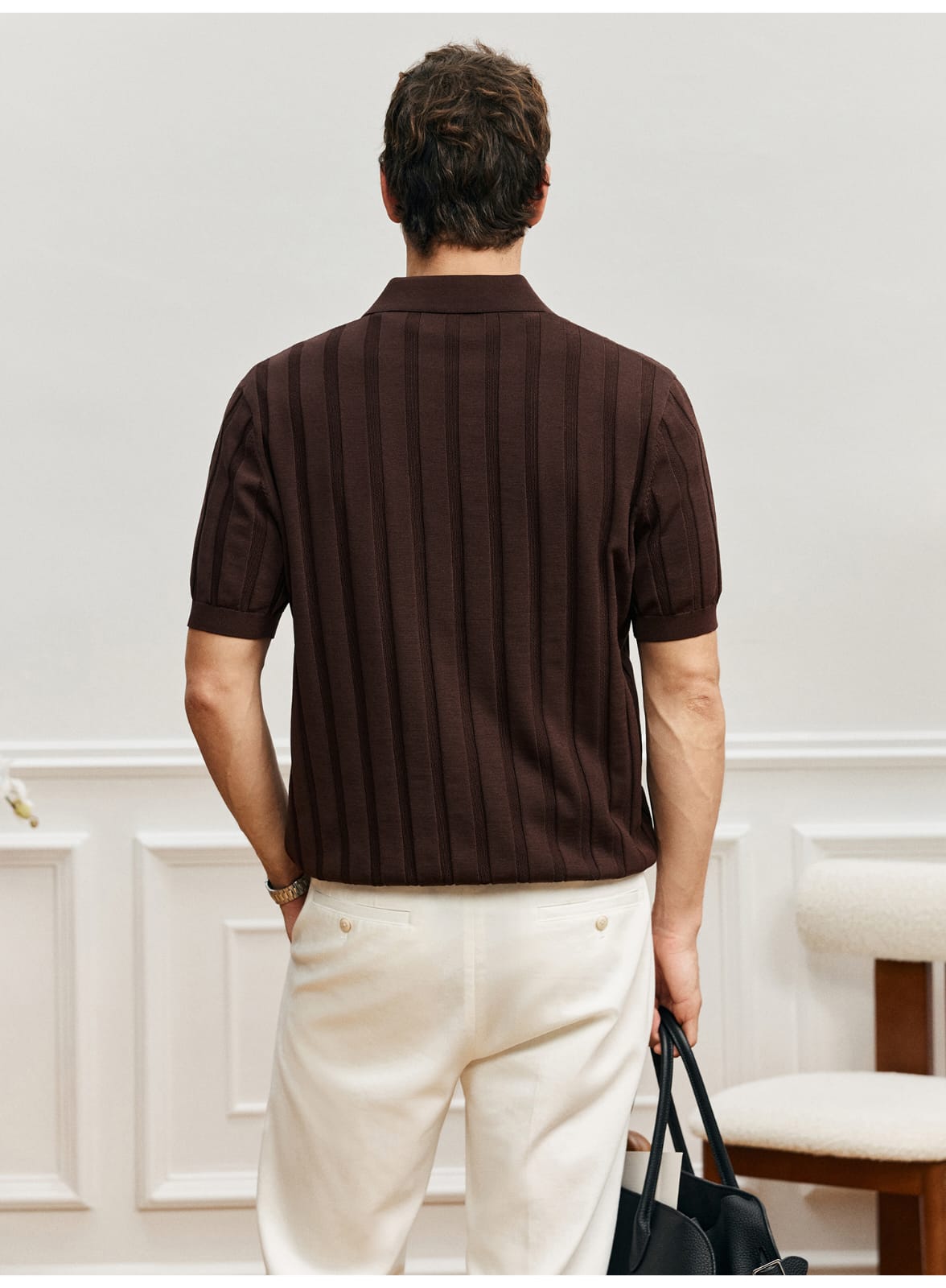 SUPIMA COTTON VERTICAL WEAVE MOCHA POLO SHIRT