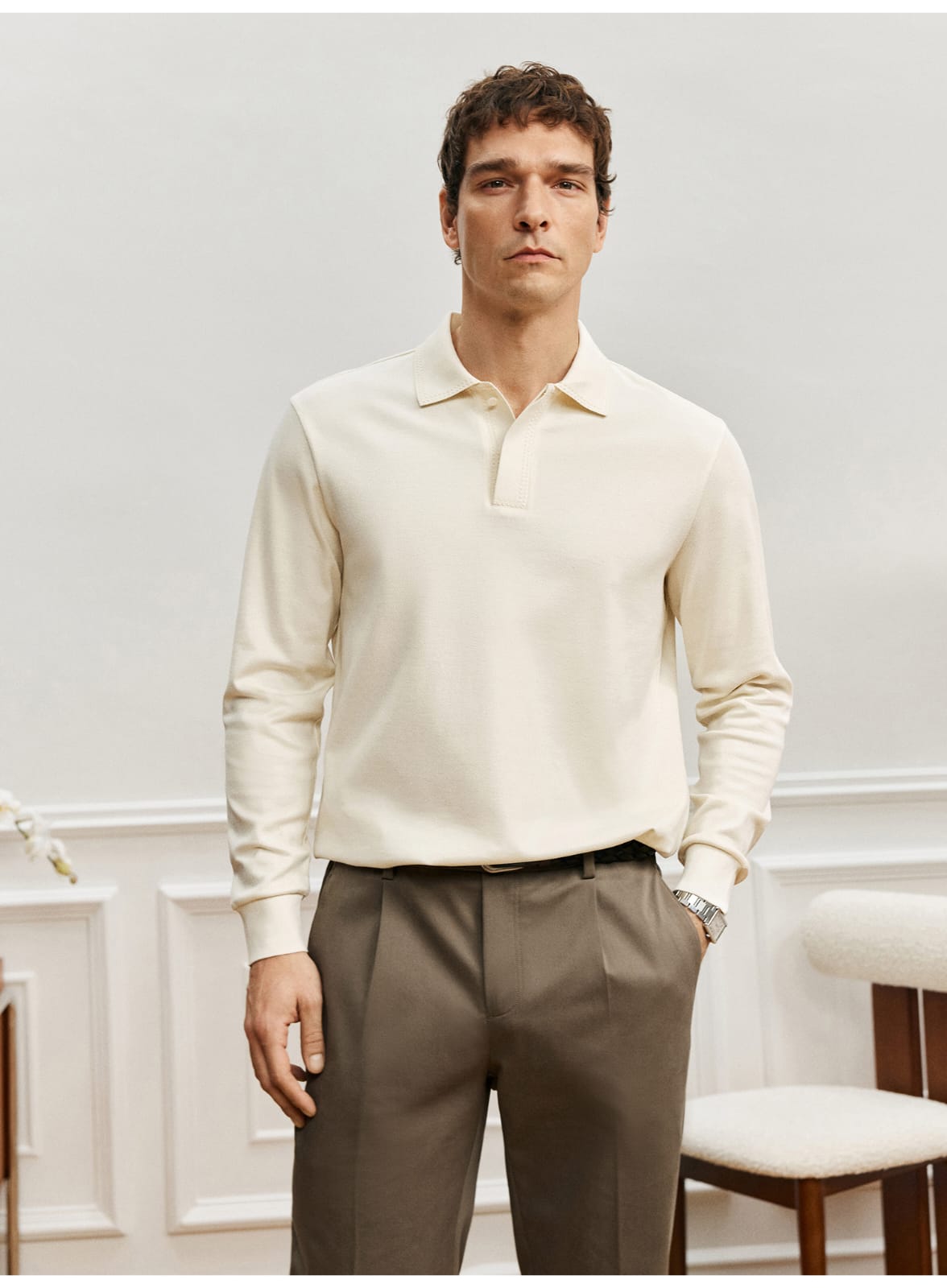 ELEGANT SUPIMA COTTON LONG SLEEVE POLO SHIRT