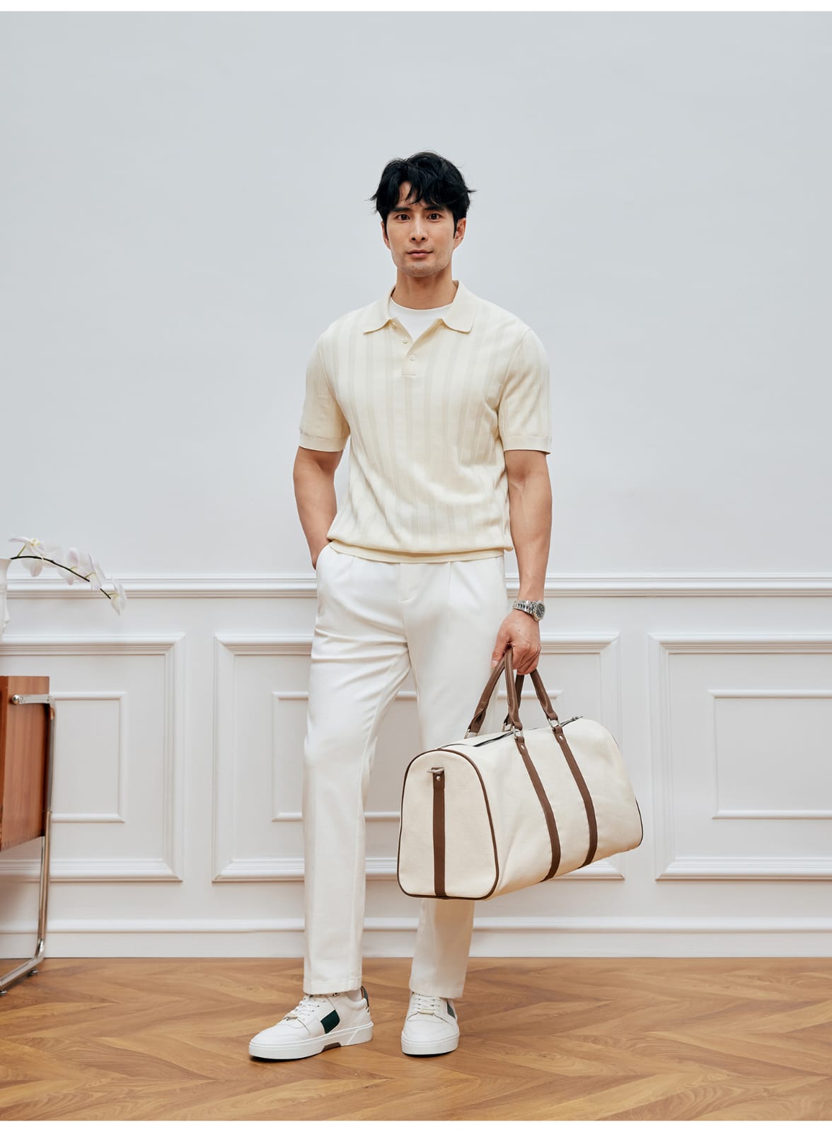 SUPIMA COTTON VERTICAL WEAVE MOCHA POLO SHIRT