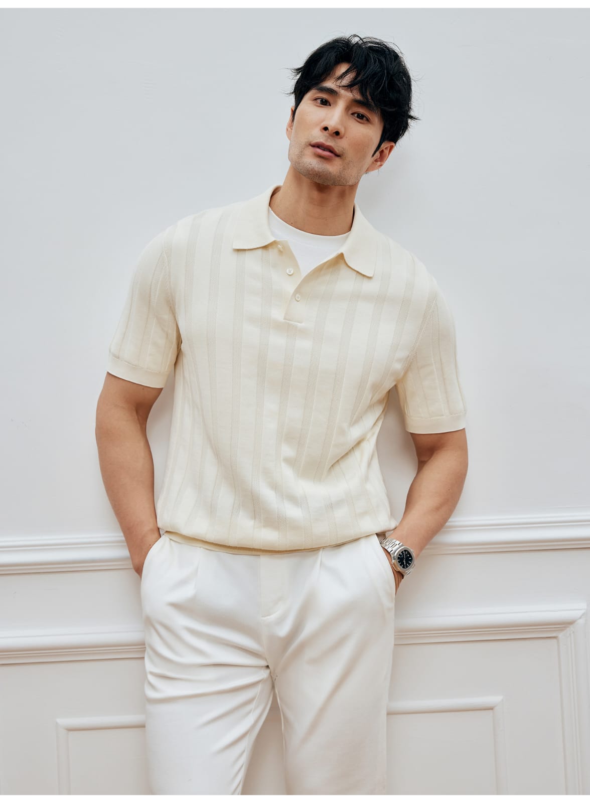 SUPIMA COTTON VERTICAL WEAVE MOCHA POLO SHIRT