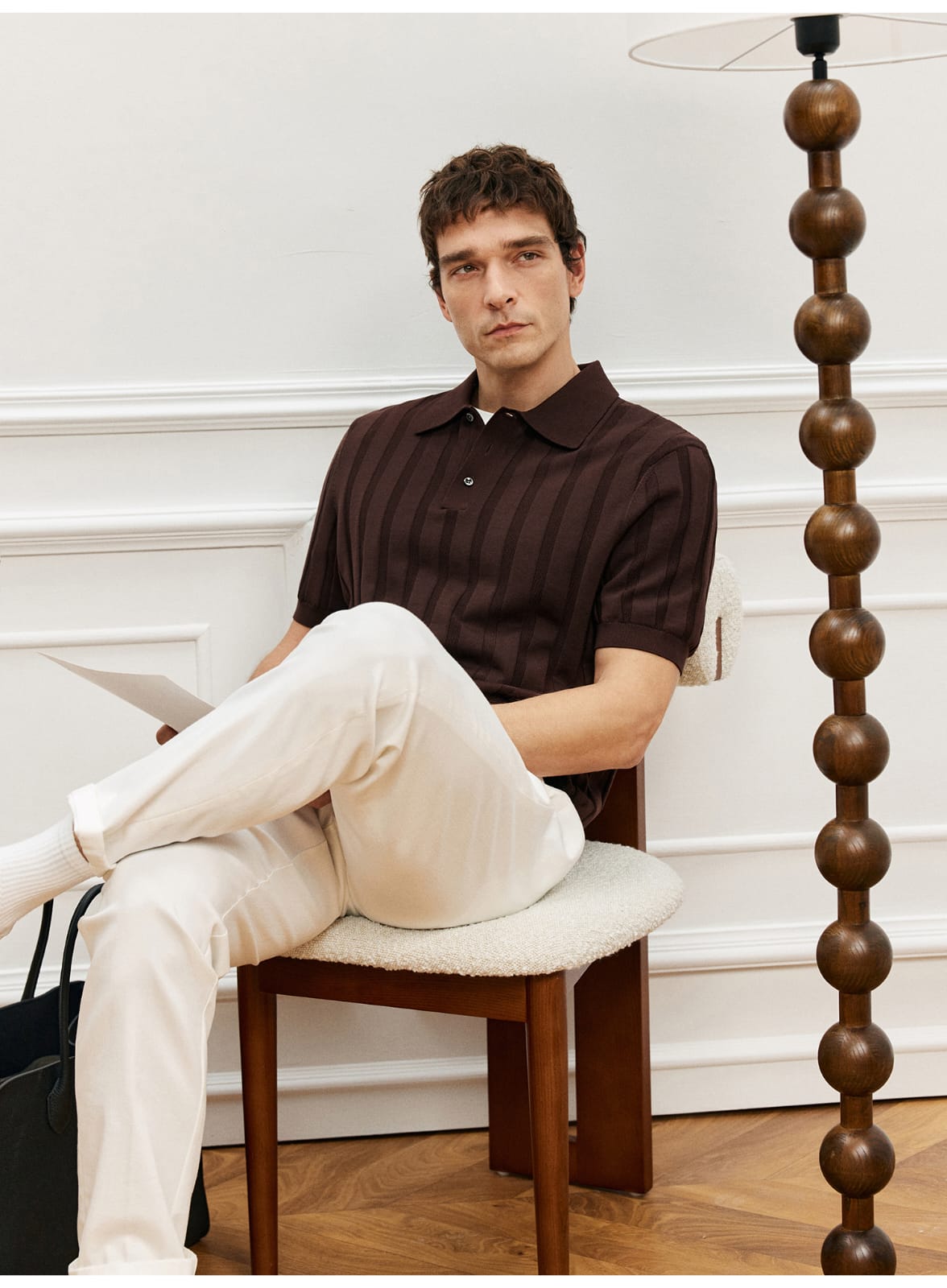 SUPIMA COTTON VERTICAL WEAVE MOCHA POLO SHIRT