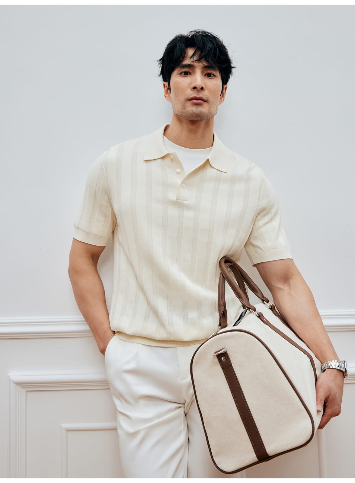 SUPIMA COTTON VERTICAL WEAVE MOCHA POLO SHIRT