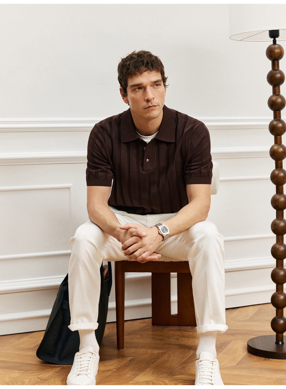 SUPIMA COTTON VERTICAL WEAVE MOCHA POLO SHIRT