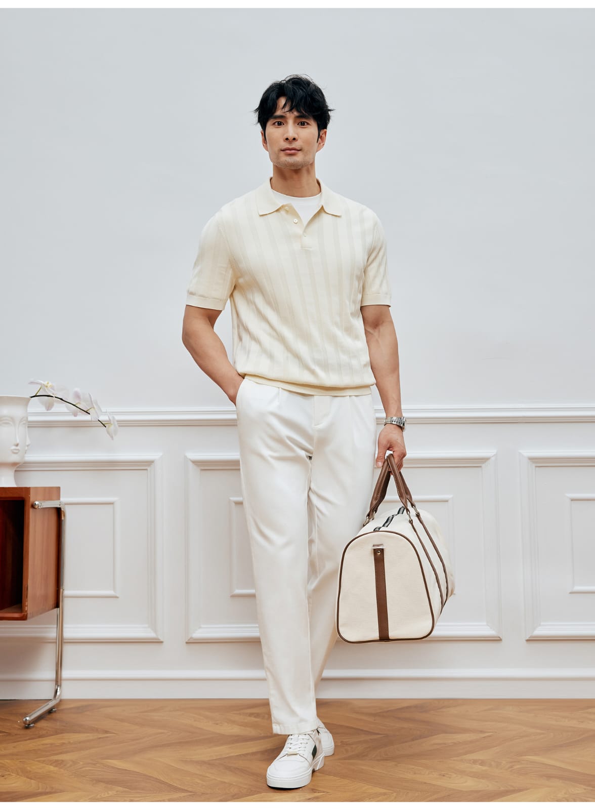 SUPIMA COTTON VERTICAL WEAVE MOCHA POLO SHIRT