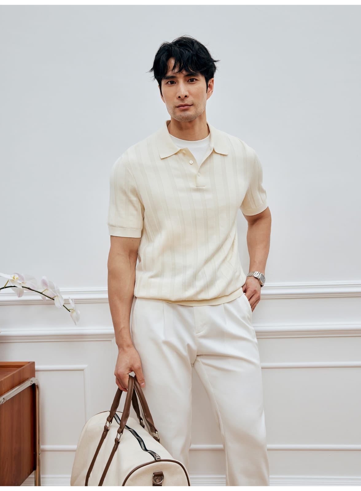 SUPIMA COTTON VERTICAL WEAVE MOCHA POLO SHIRT