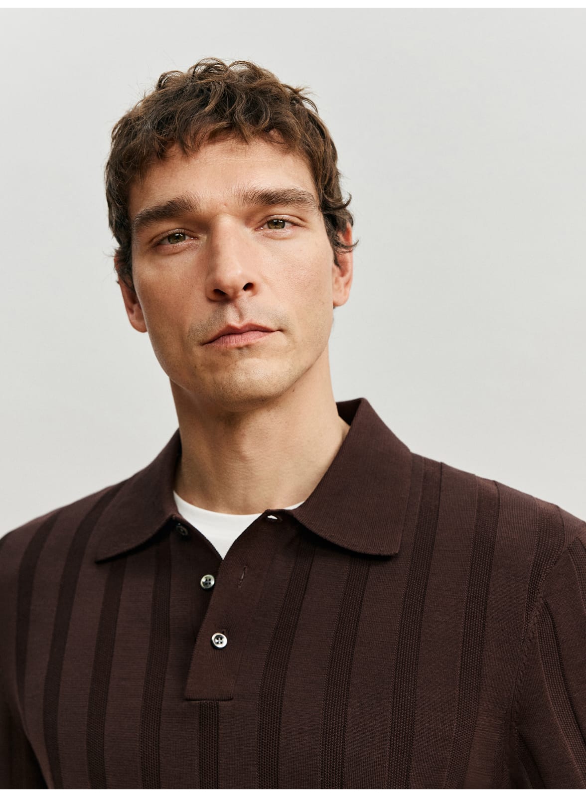 SUPIMA COTTON VERTICAL WEAVE MOCHA POLO SHIRT