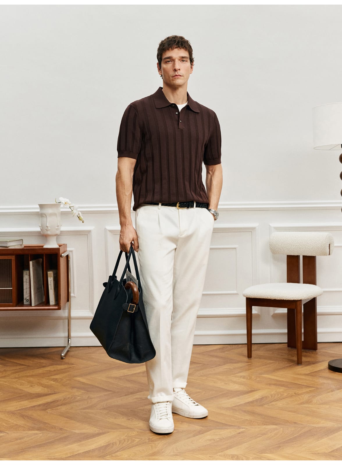 EASY CARE WHITE PLEATED STRAIGHT SPRING SUMMER ANTI-FOULING FABRIC PANTS