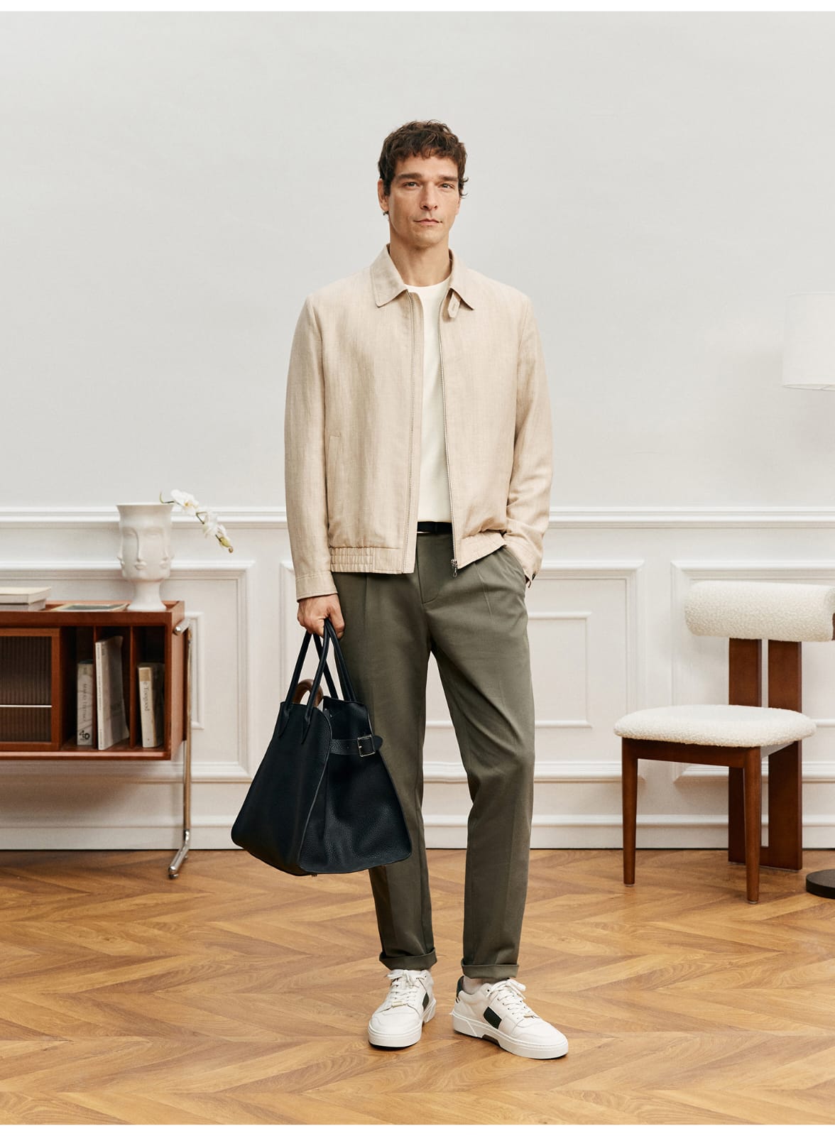 ITALIAN GENTLEMAN LINEN WOOL LAPEL JACKET
