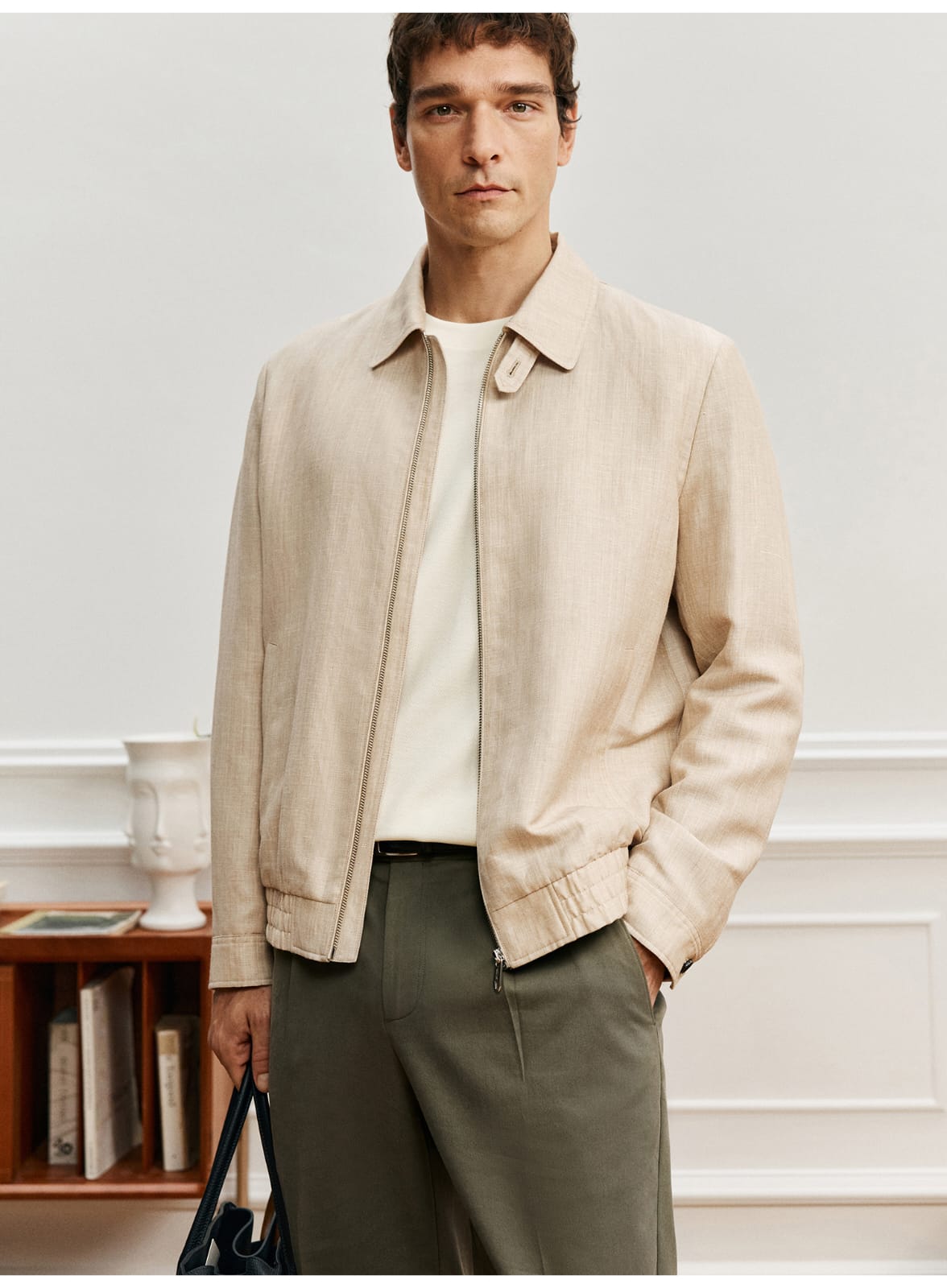ITALIAN GENTLEMAN LINEN WOOL LAPEL JACKET