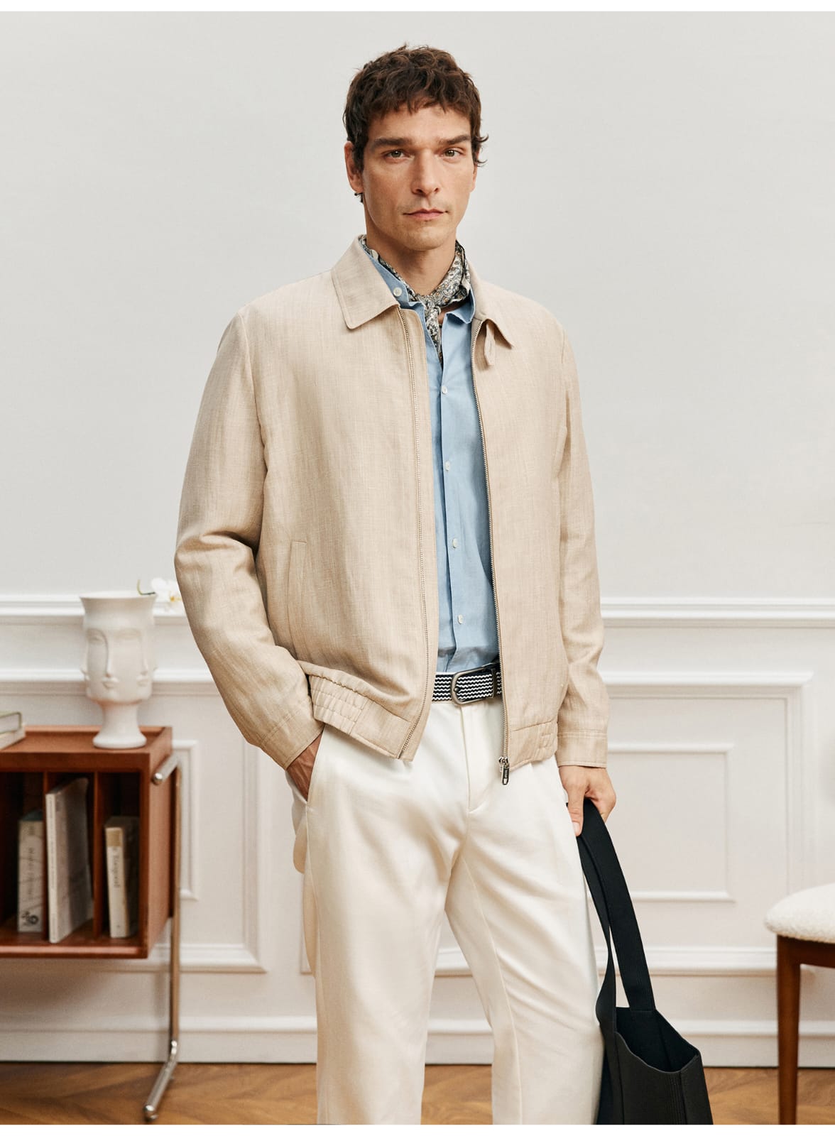 ITALIAN GENTLEMAN LINEN WOOL LAPEL JACKET