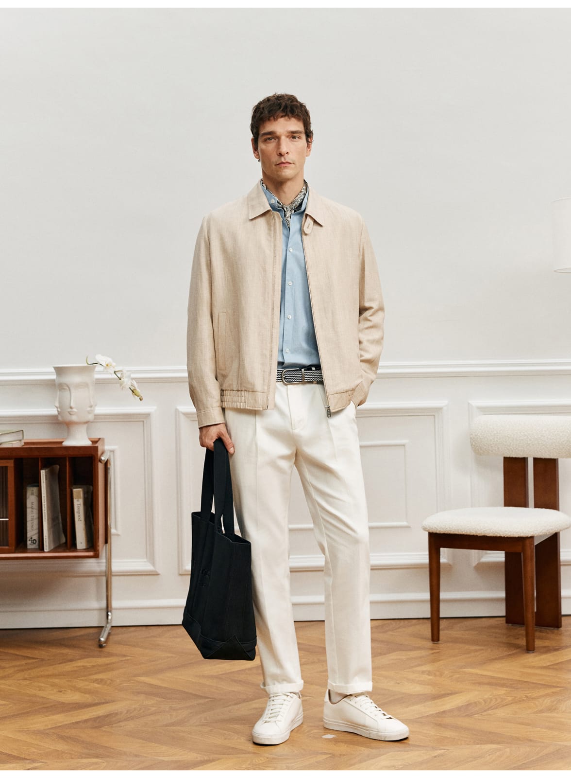EASY CARE WHITE PLEATED STRAIGHT SPRING SUMMER ANTI-FOULING FABRIC PANTS