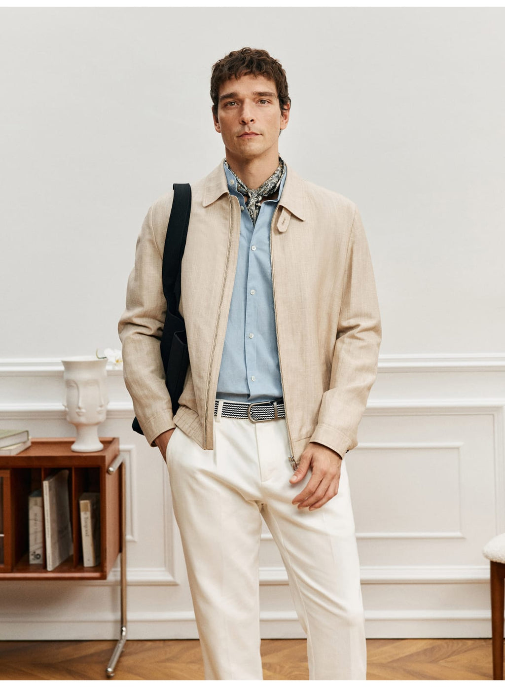 ITALIAN GENTLEMAN LINEN WOOL LAPEL JACKET