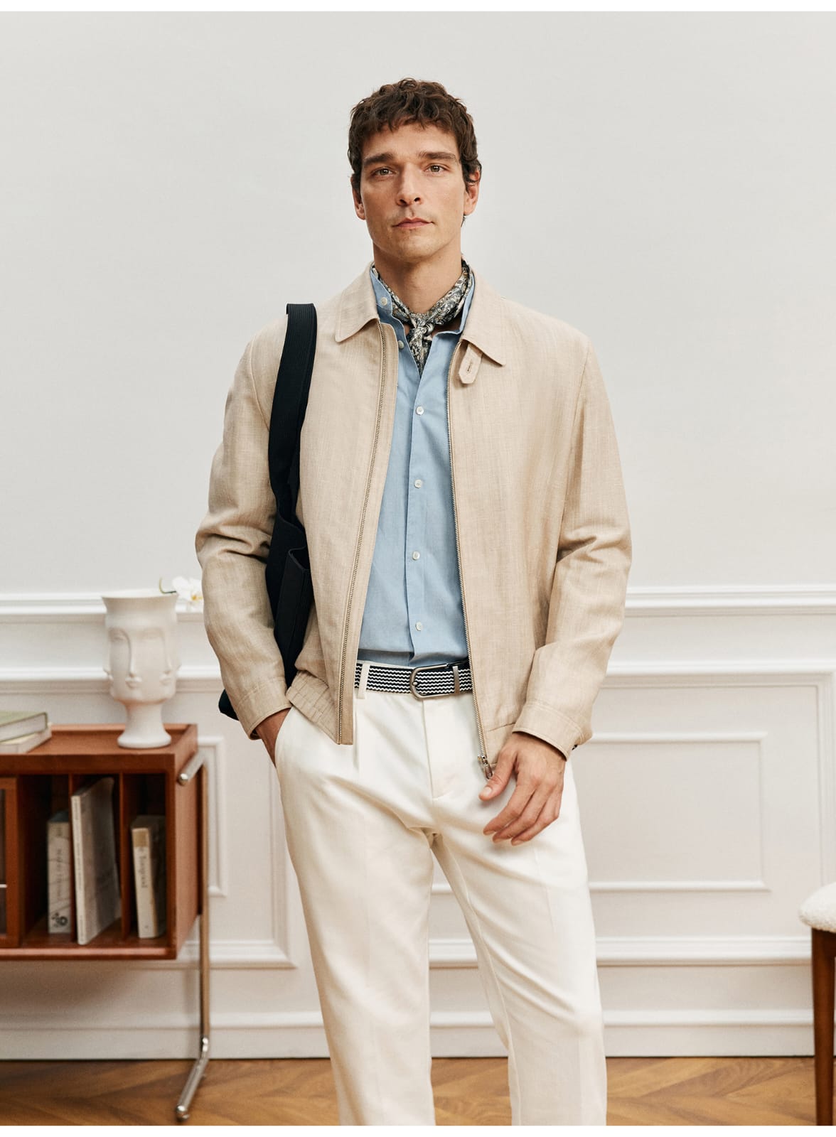 ITALIAN GENTLEMAN LINEN WOOL LAPEL JACKET