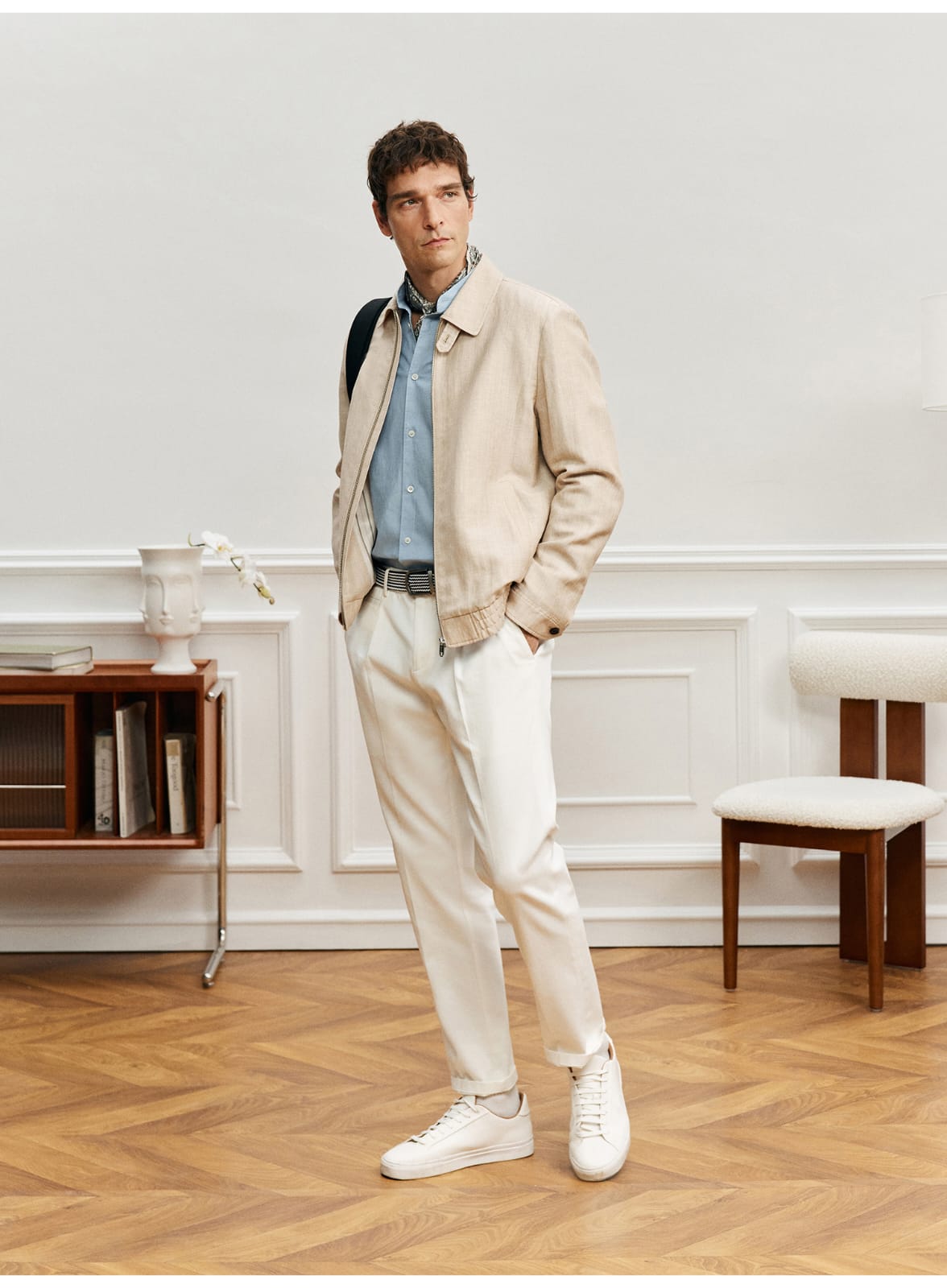 EASY CARE WHITE PLEATED STRAIGHT SPRING SUMMER ANTI-FOULING FABRIC PANTS